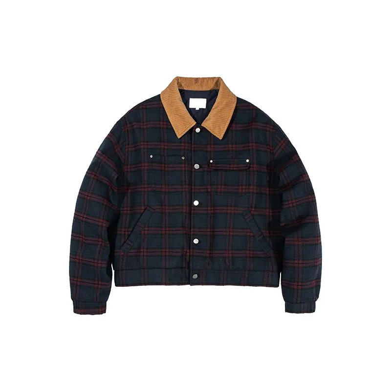 Corduroy Collar Plaid Jacket - Image 6