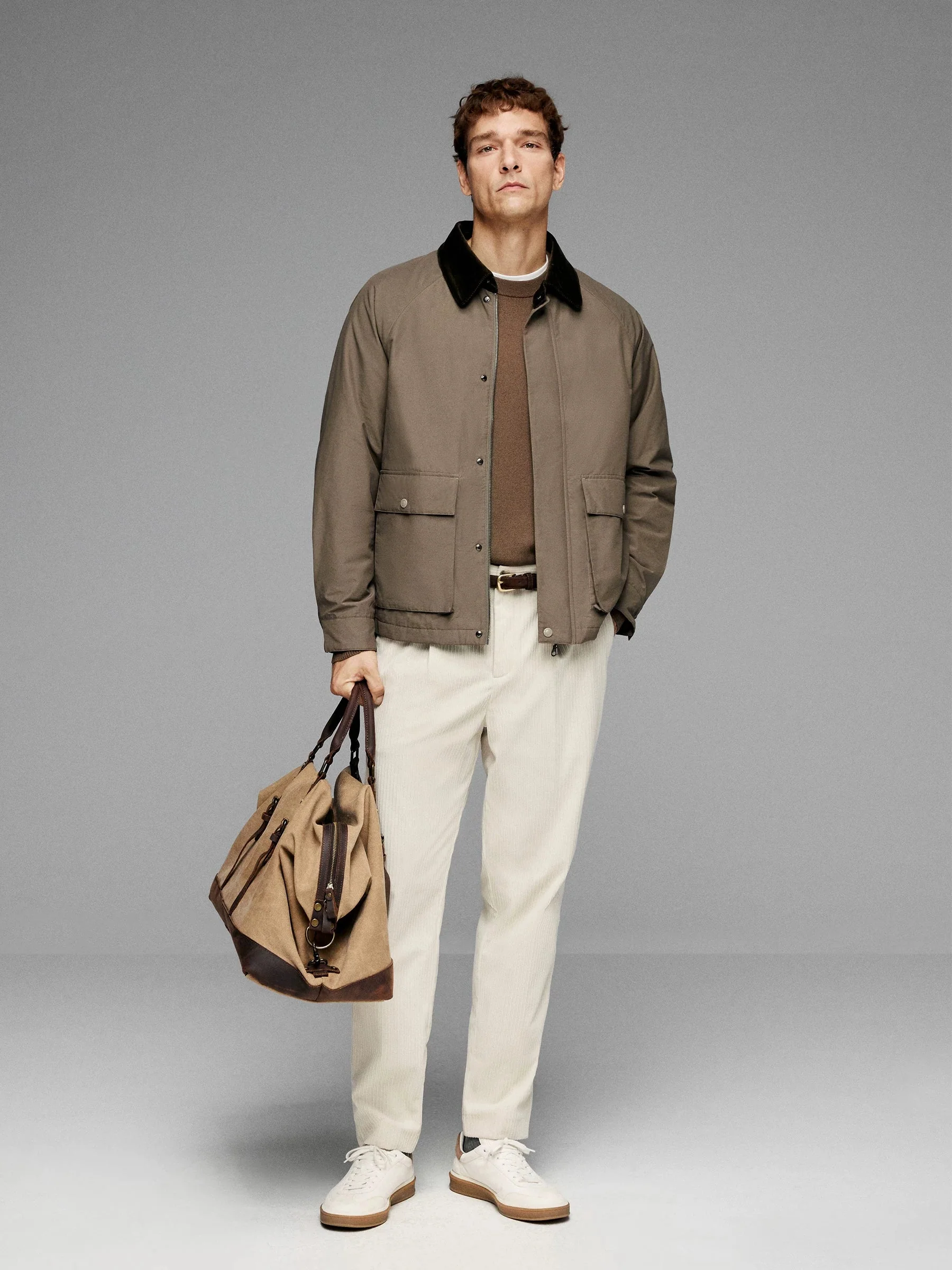 Corduroy Collar Raglan Cotton Jacket - Image 2