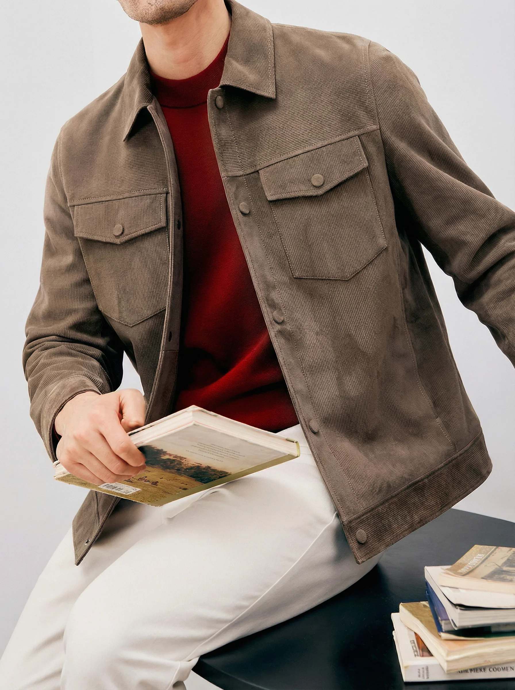 Corduroy-Embossed Sheepskin Trucker Jacket - Image 8