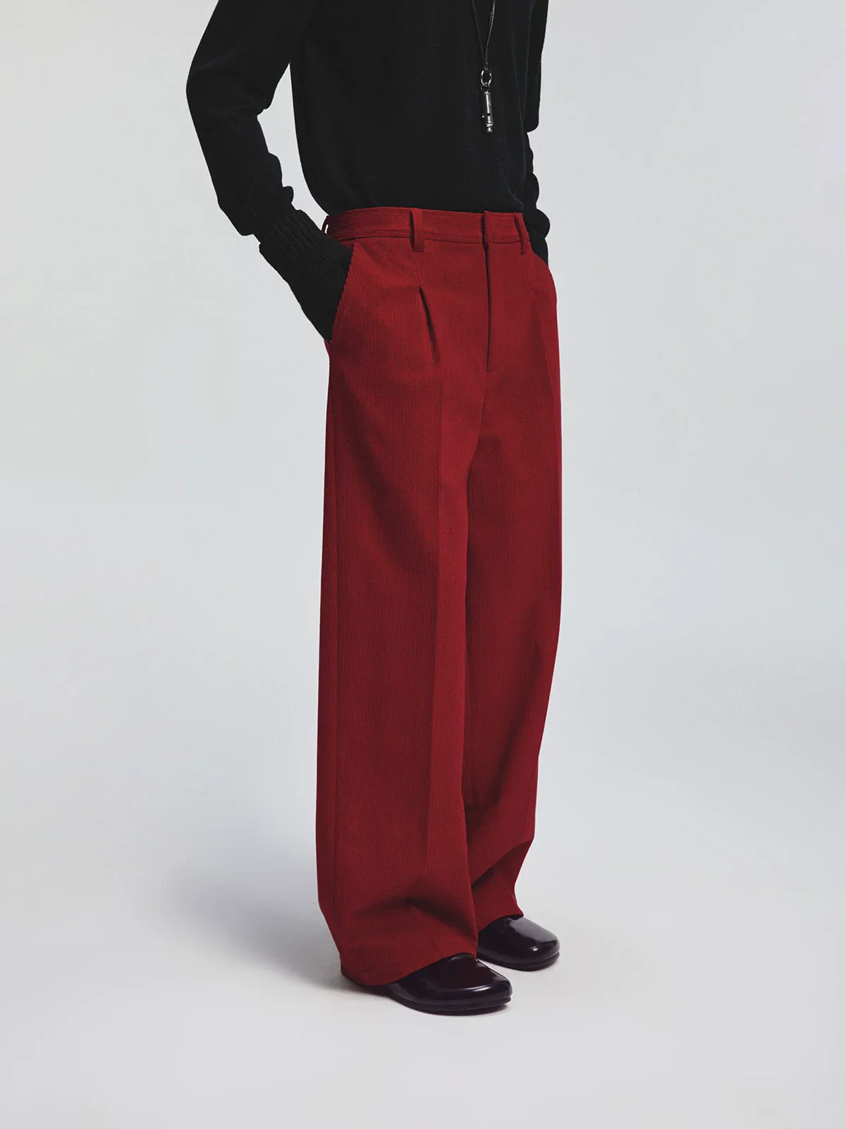 Corduroy Single-Pleat Wide-Leg Trousers - Image 5