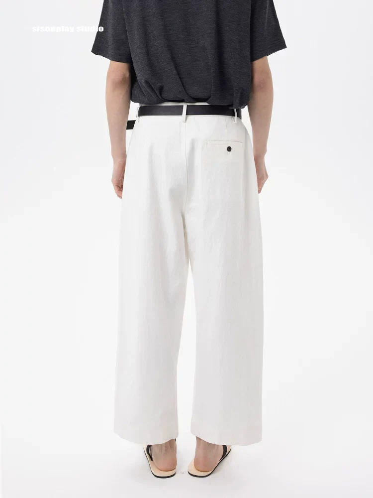 Cotton-Linen Adjustable Wide-Leg Cropped Trousers - Image 2