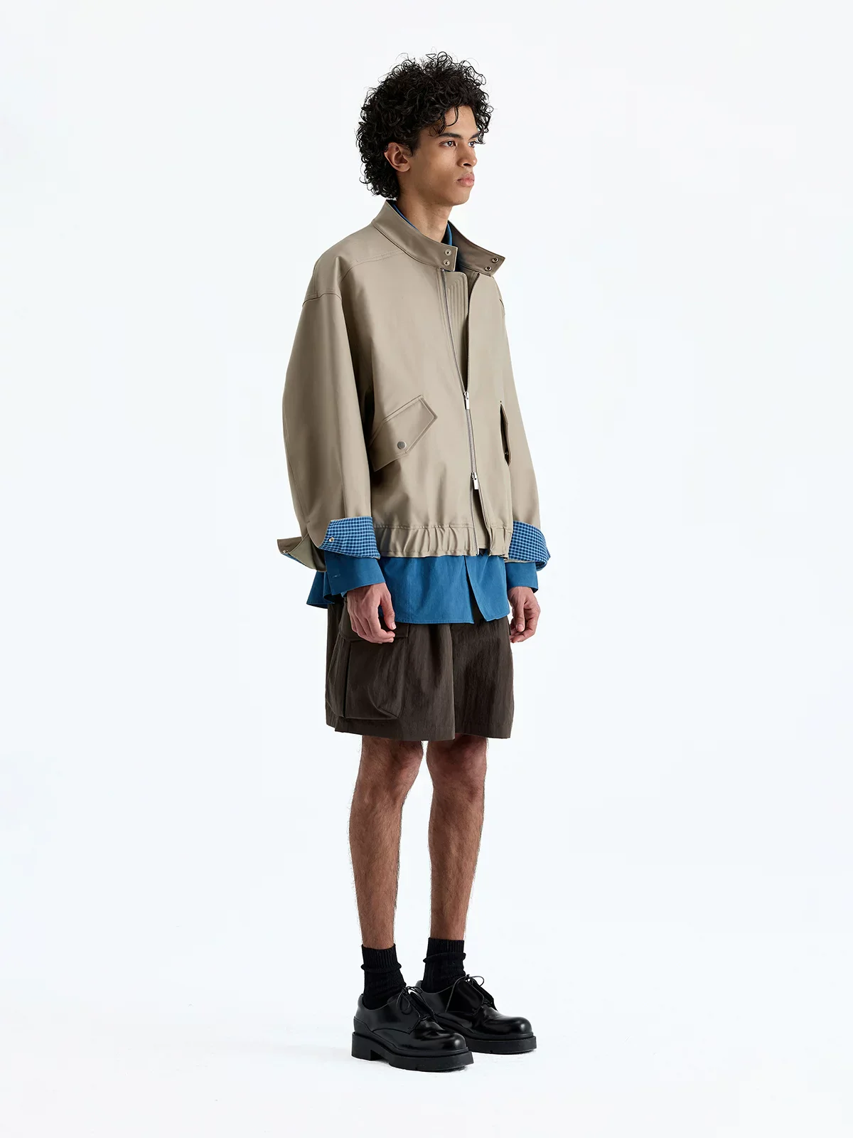 Cotton-Nylon Check-Cuff Harrington Jacket