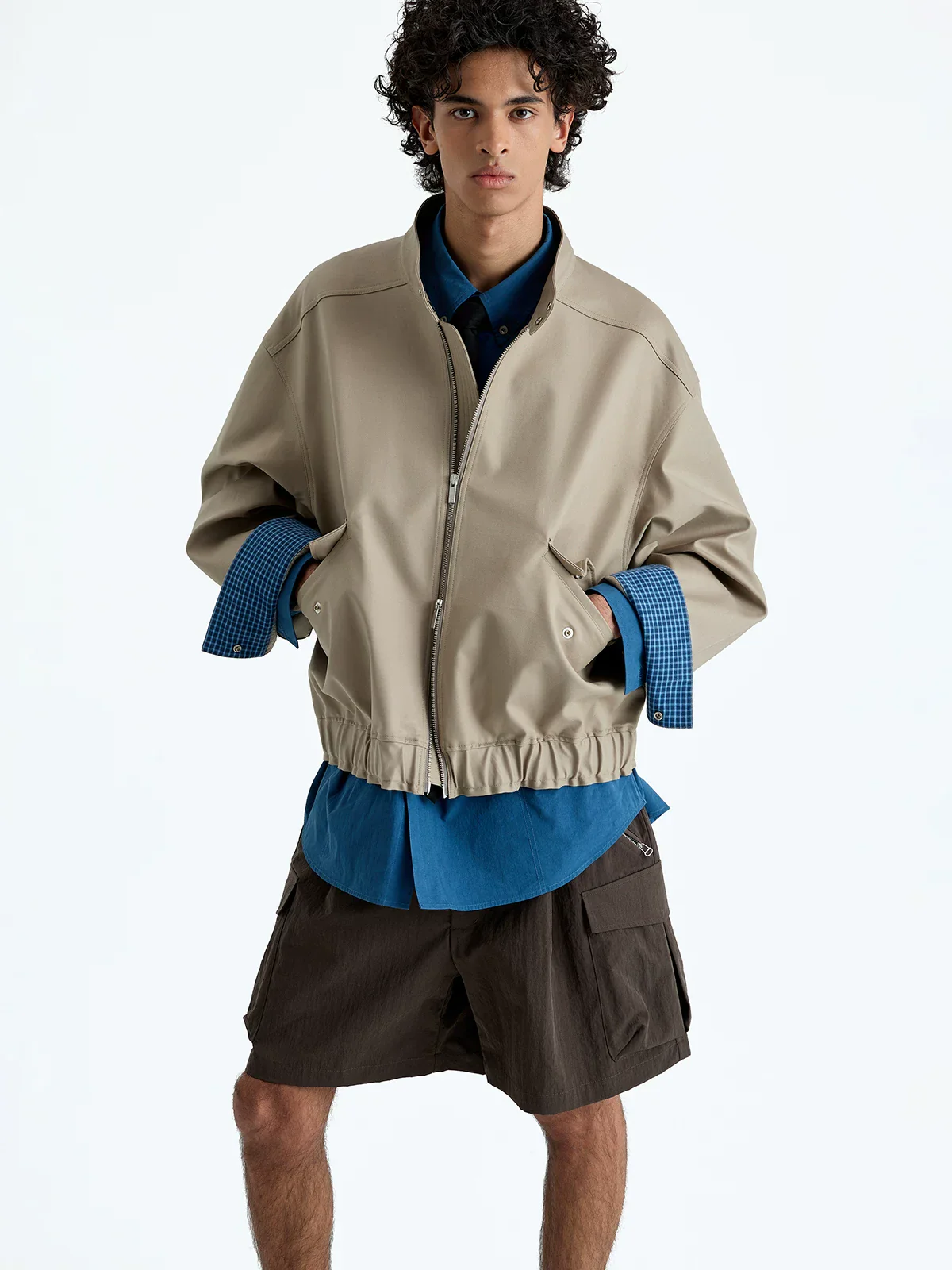 Cotton-Nylon Check-Cuff Harrington Jacket - Image 2