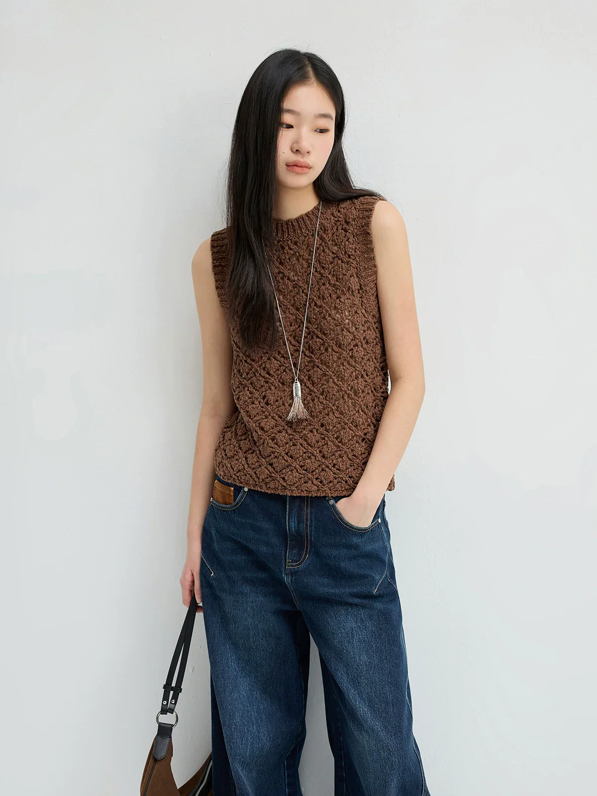 Cotton Openwork Knit Vest