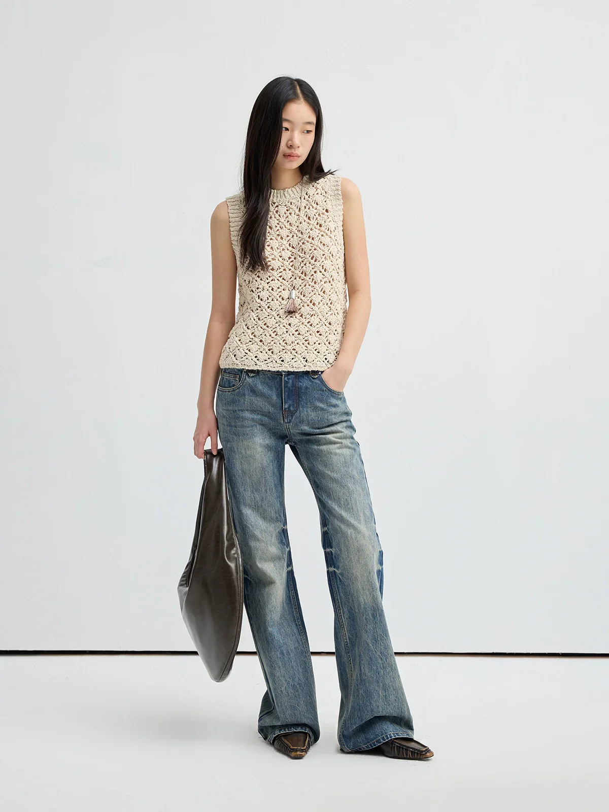 Cotton Openwork Knit Vest - Image 2