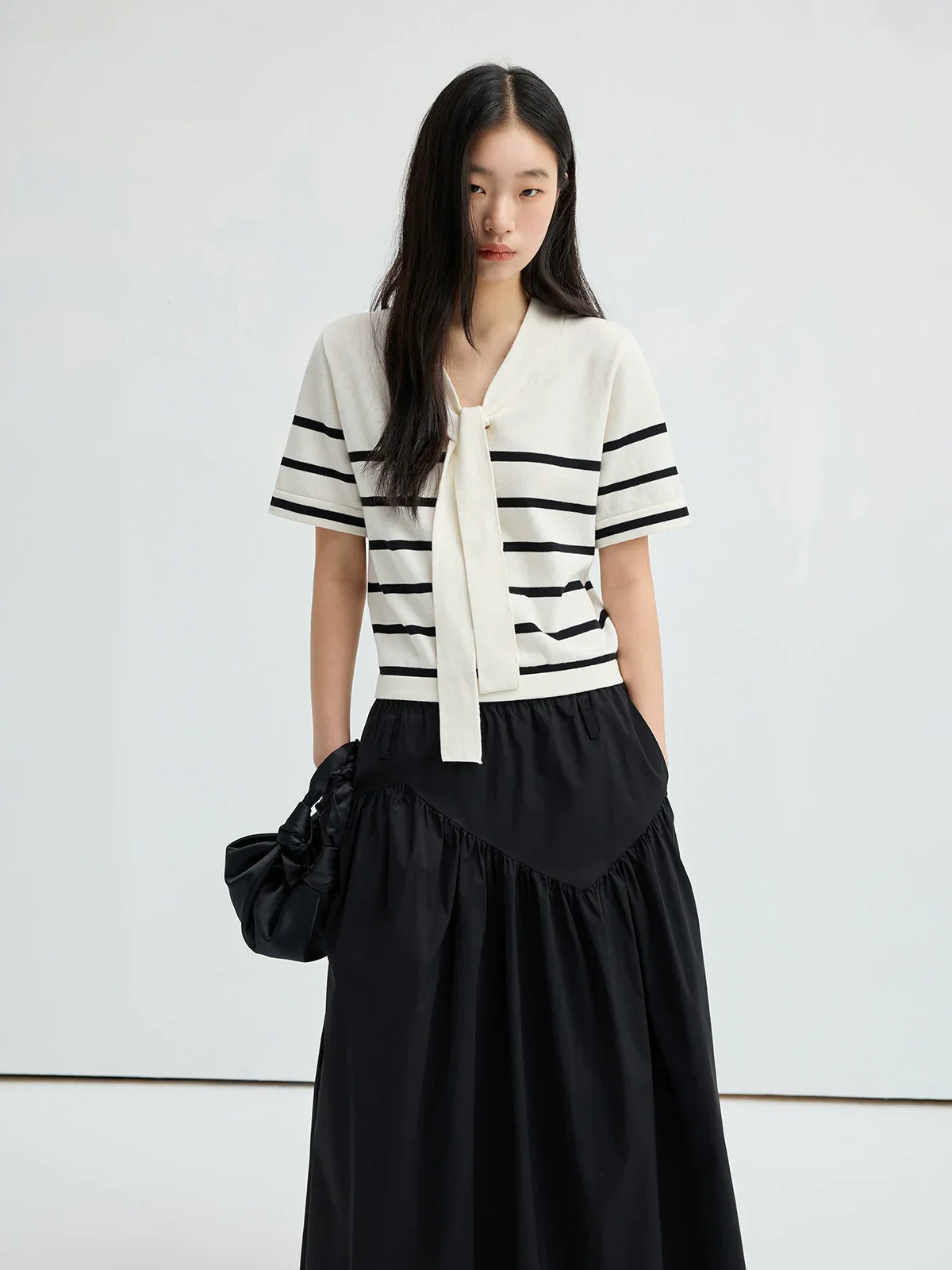 Cotton Scarf-Tie V‑Neck Knit Top - Image 2
