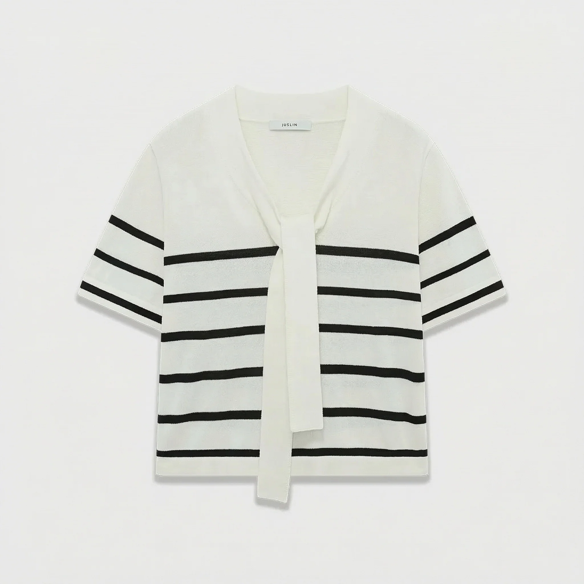 Cotton Scarf-Tie V‑Neck Knit Top - Image 6