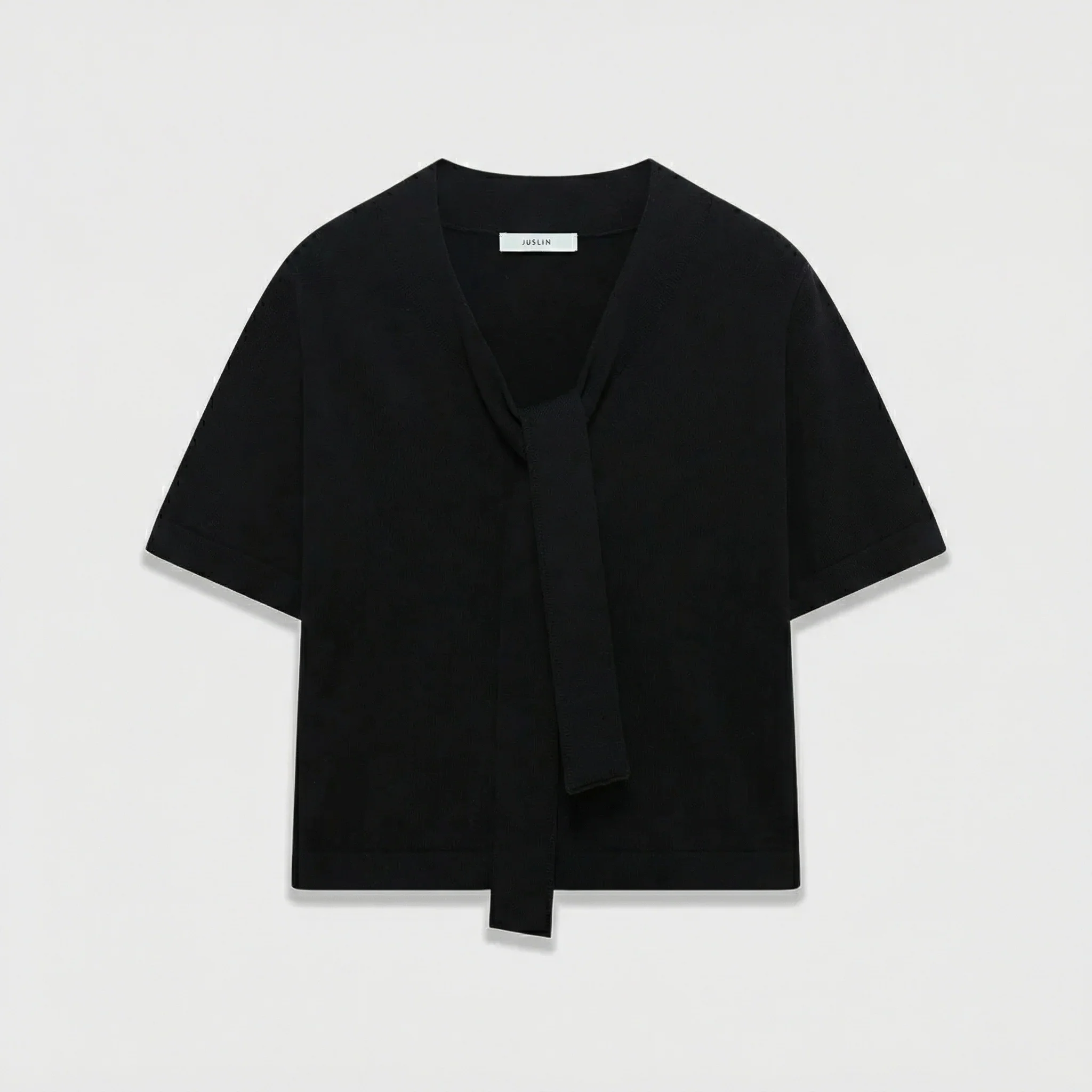 Cotton Scarf-Tie V‑Neck Knit Top - Image 7