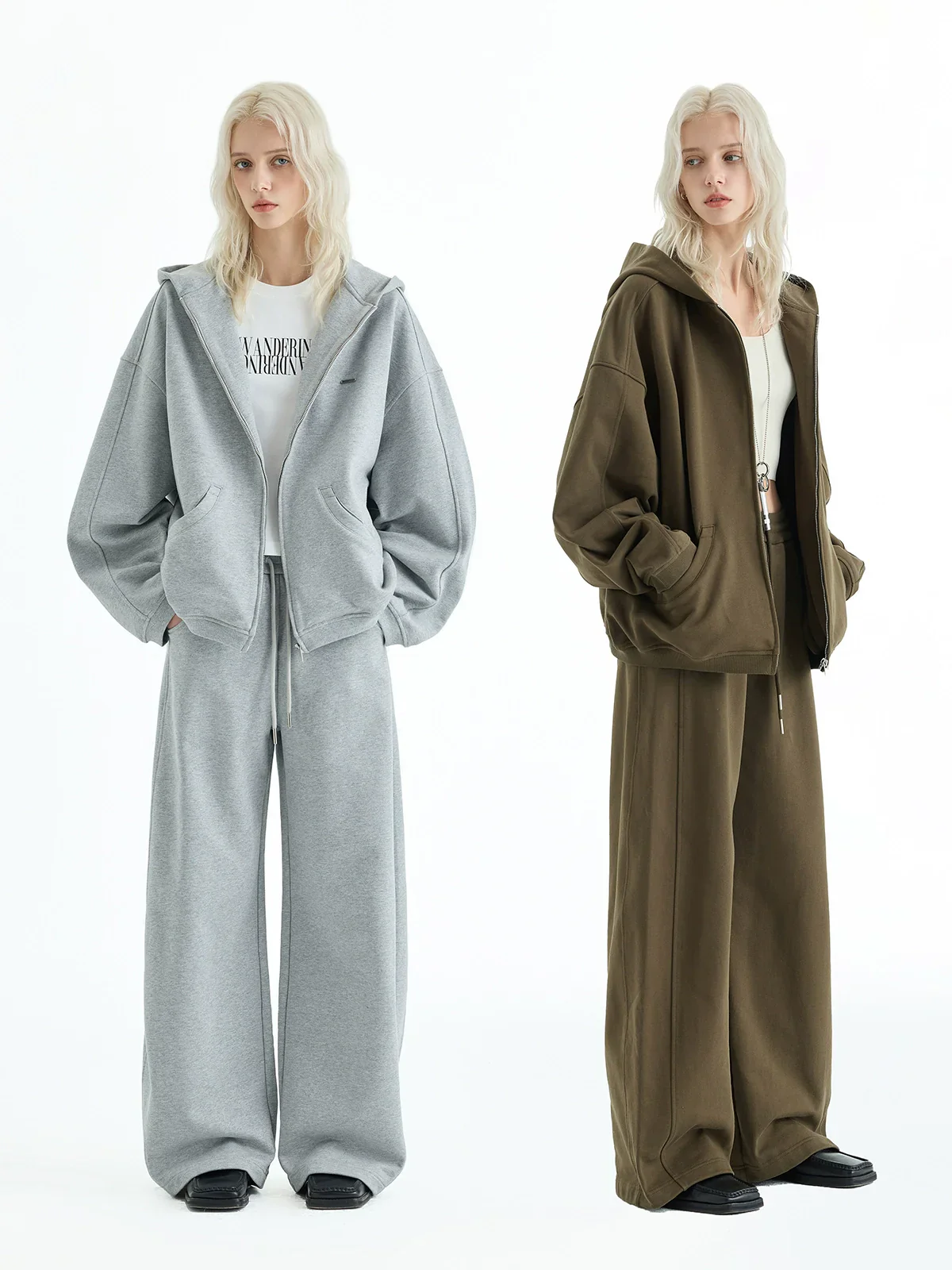 Cotton Terry Zip Hoodie and Wide-Leg Sweatpants Set - Image 3