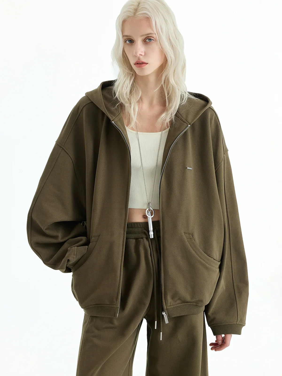 Cotton Terry Zip Hoodie and Wide-Leg Sweatpants Set - Image 4