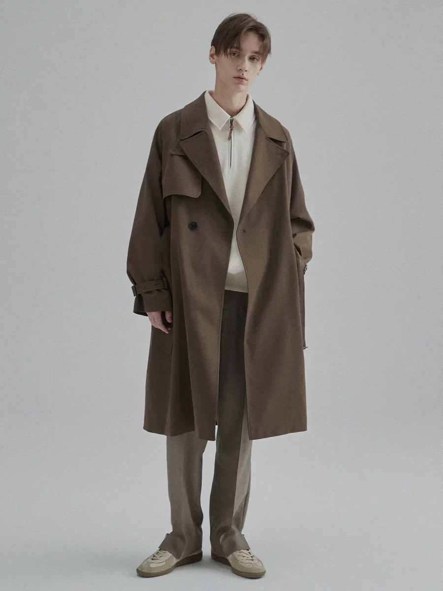 Cotton-Touch Stand-Collar Double-Breasted Trench Coat - Image 3