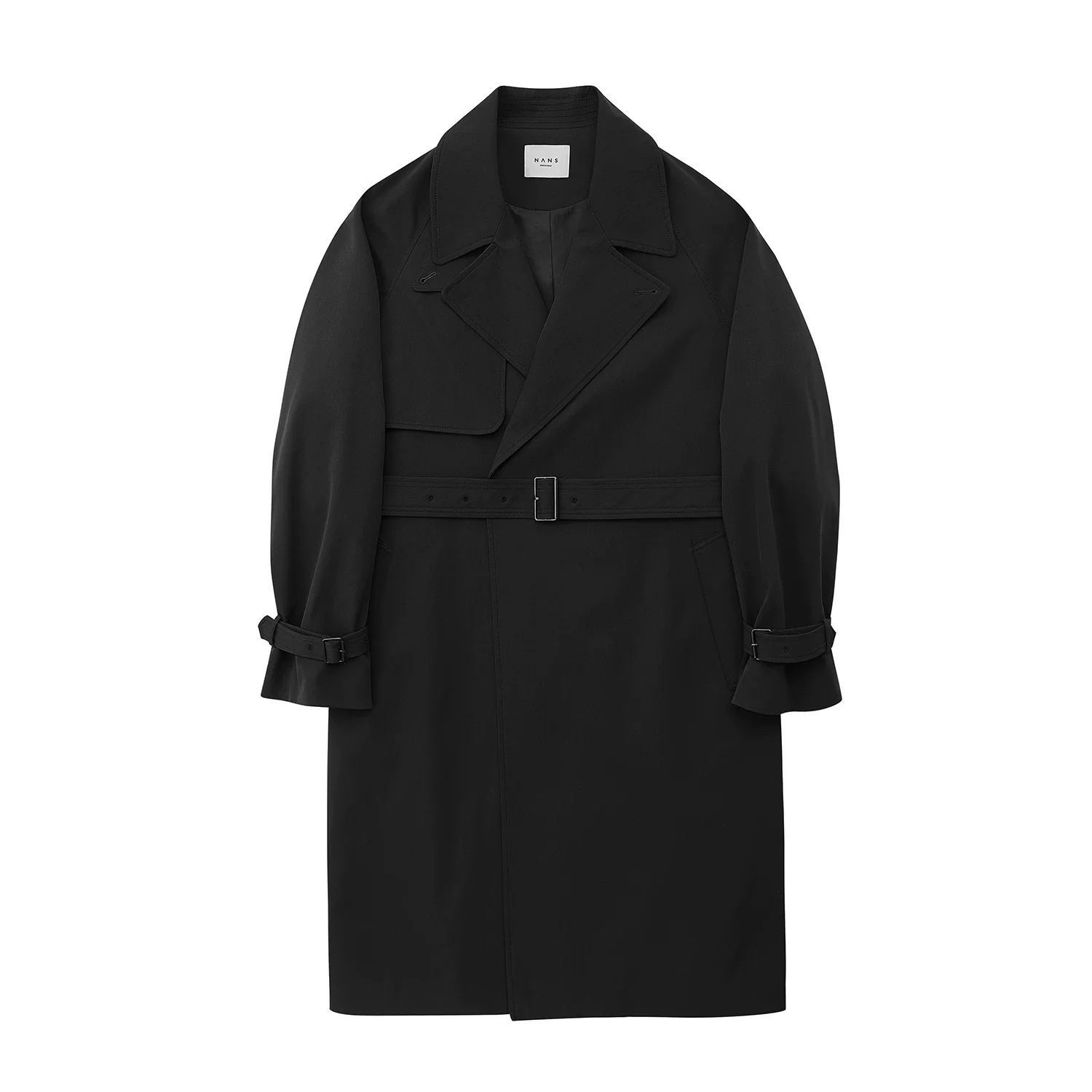 Cotton-Touch Stand-Collar Double-Breasted Trench Coat - Image 6