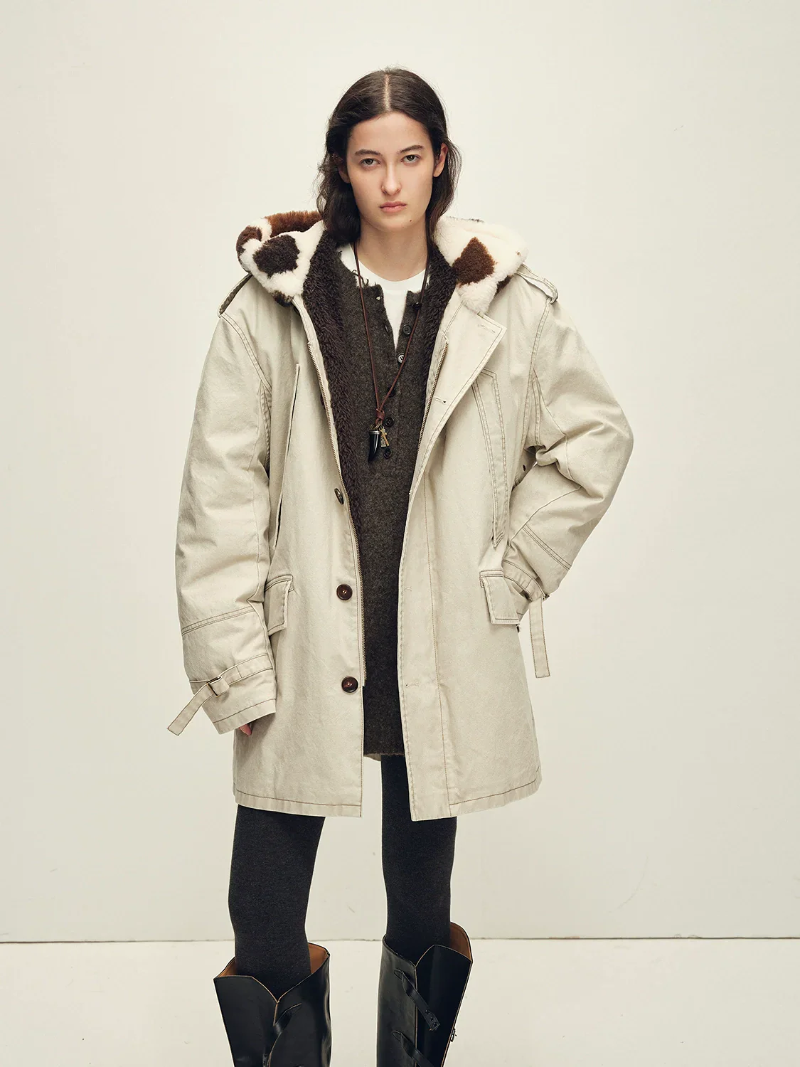 Cow-Print Merino Hooded Parka - Image 3