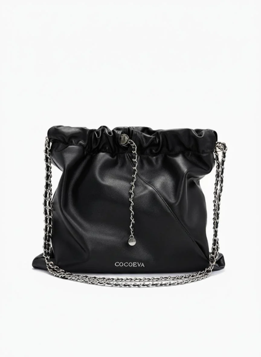 Cowhide Drawstring Bucket Bag - Image 2