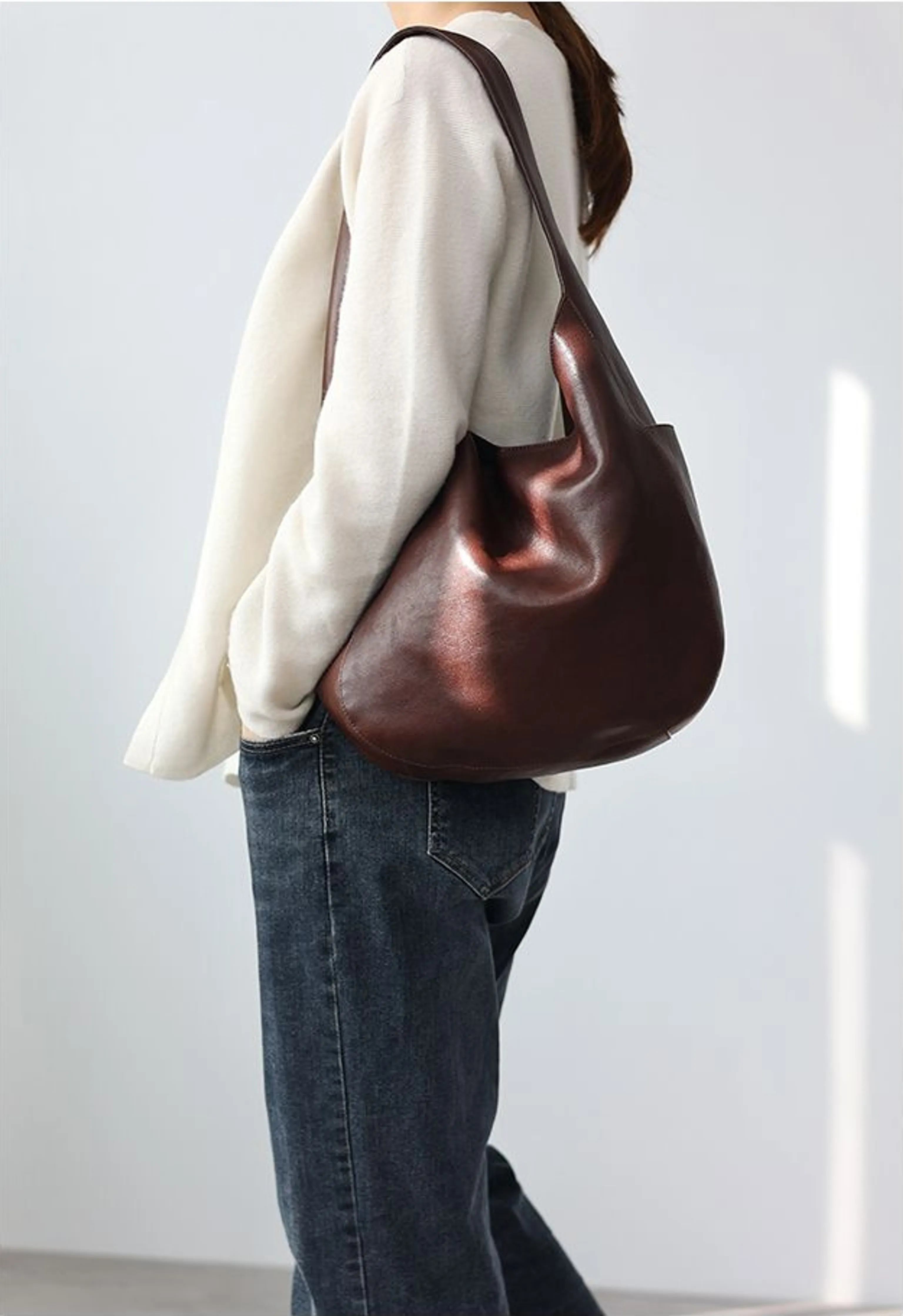 Cowhide Hobo Shoulder Bag - Image 7