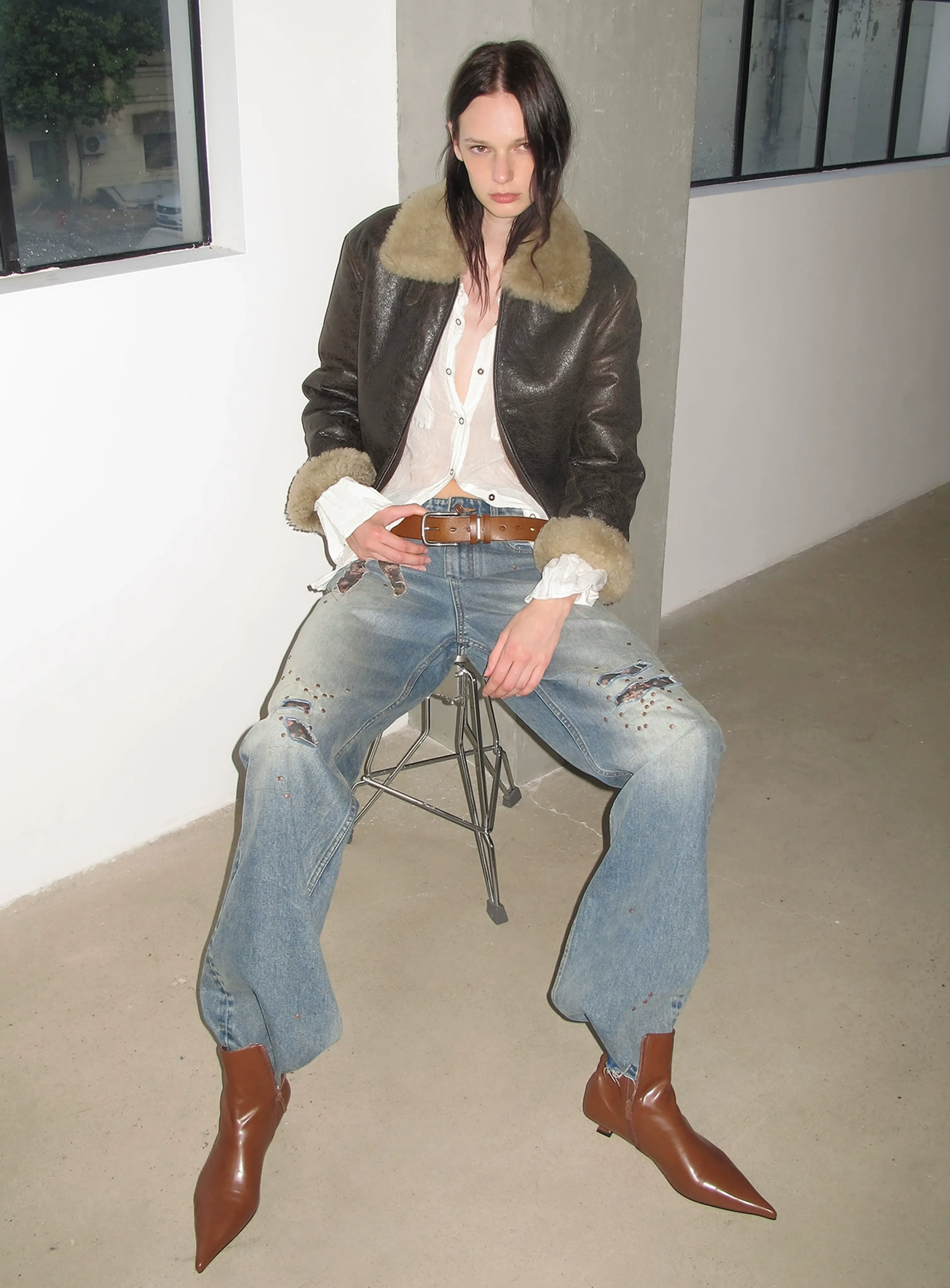 Crackled Shearling Aviator Jacket - Image 6