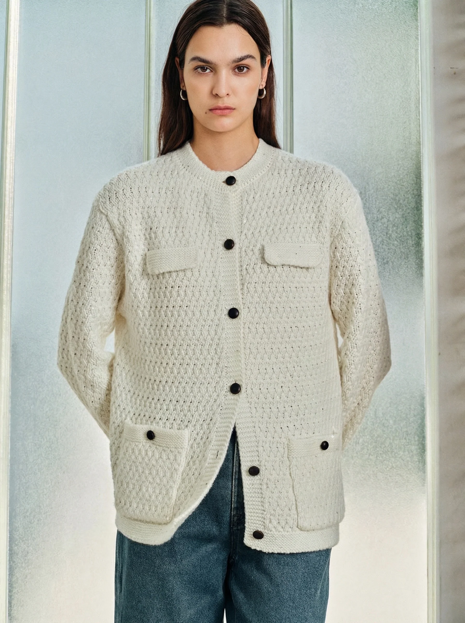 Cream Cashmere-Merino Cardigan Jacket - Image 2