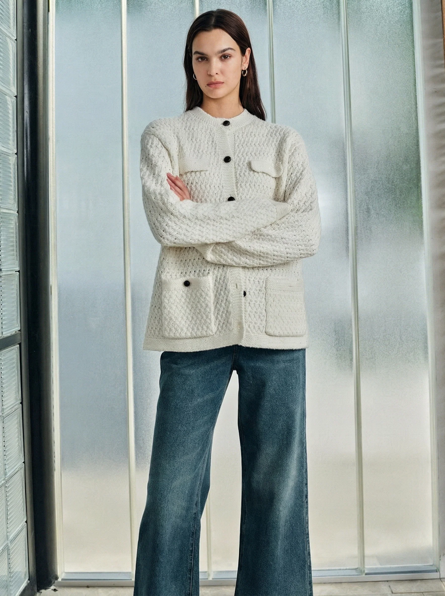 Cream Cashmere-Merino Cardigan Jacket - Image 6