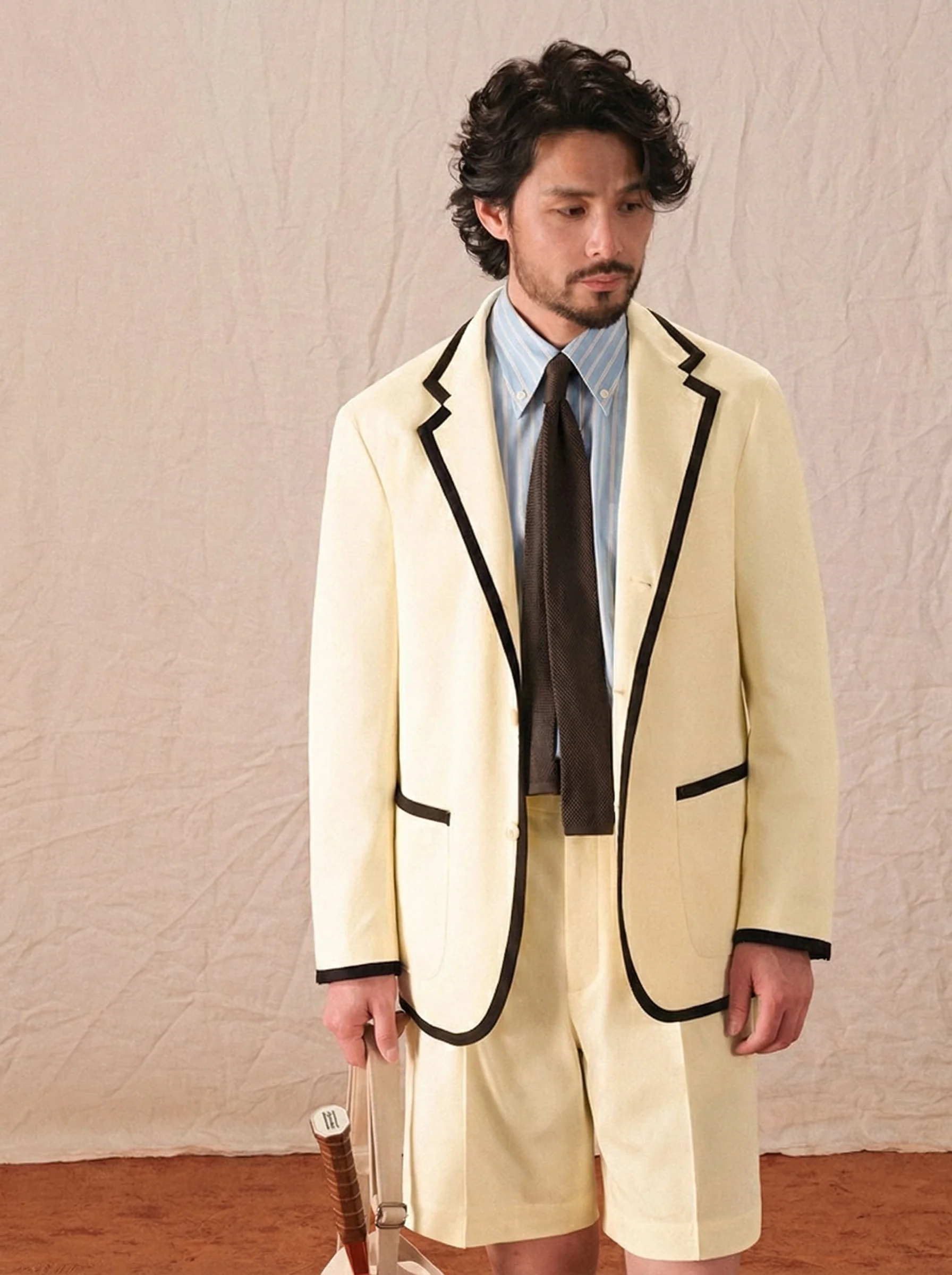 Cream Contrast Piped Suit