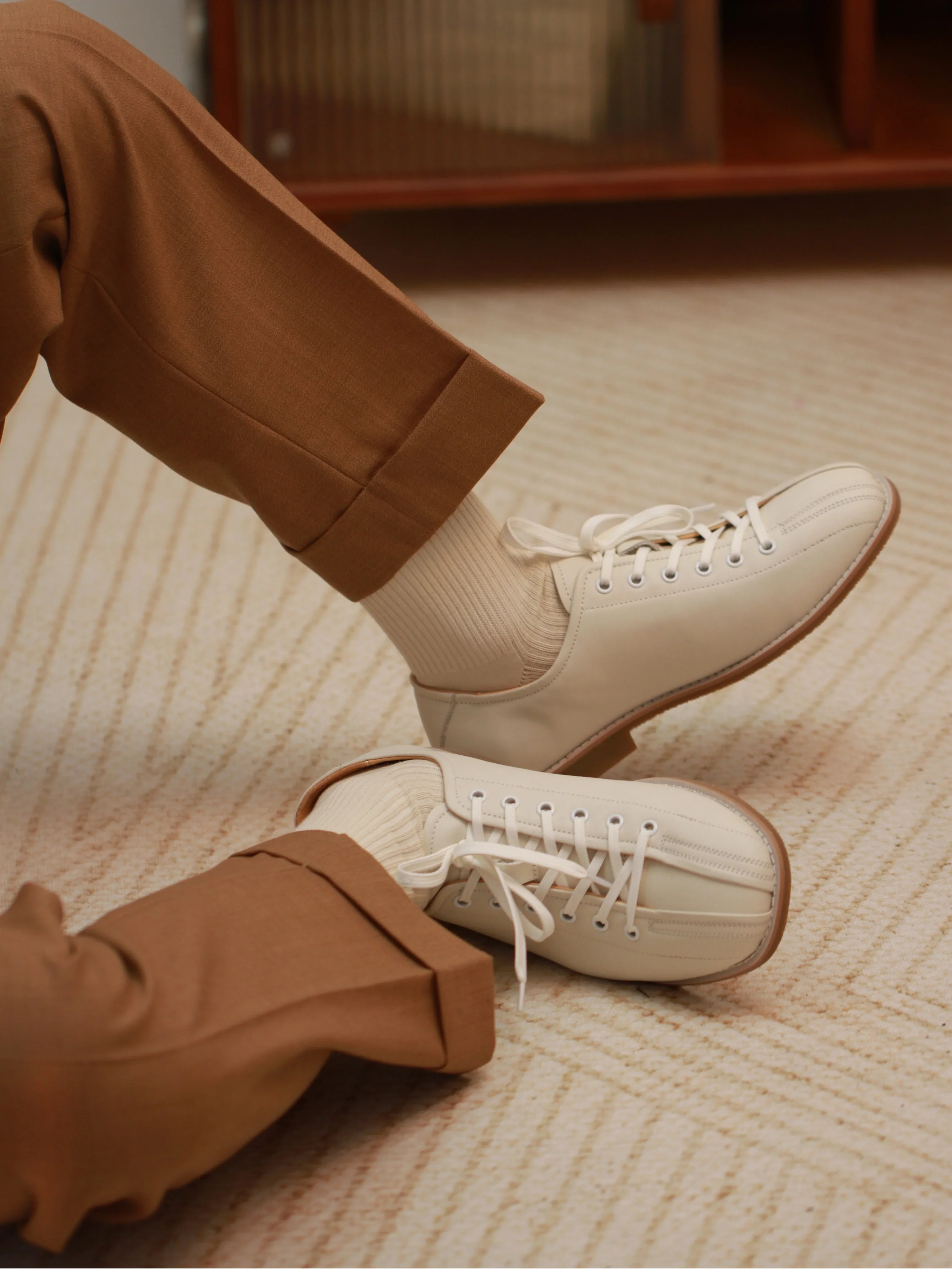 Cream Leather Lace-Up Sneakers - Image 5