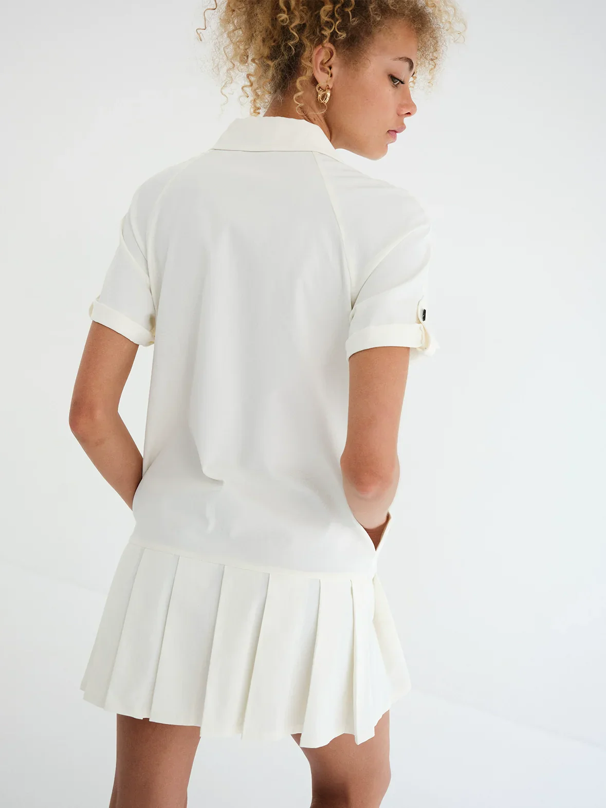 Creamy White Double-Breasted Pleated Dress - Image 2