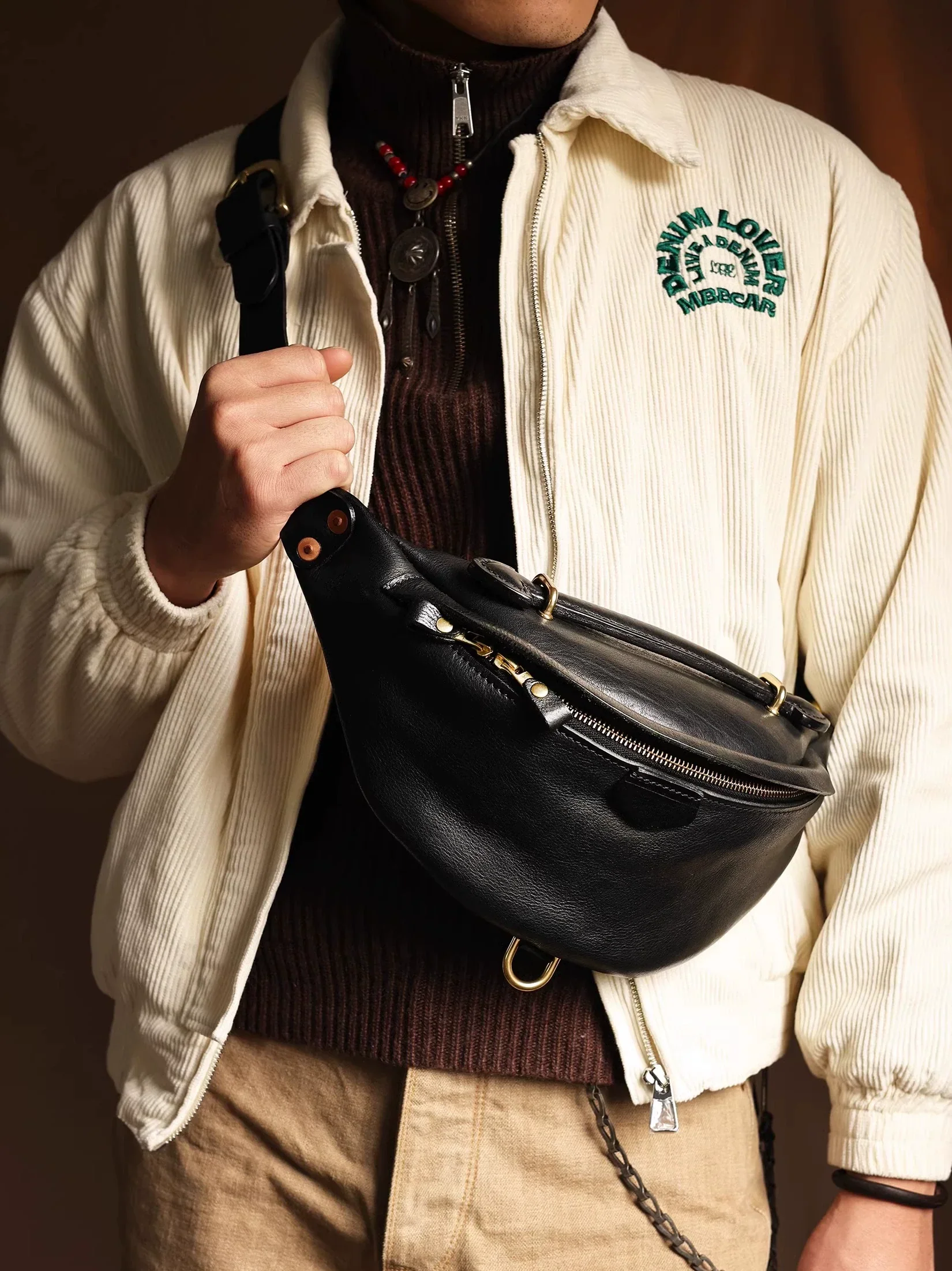 Crescent Leather Sling Bag - Image 3