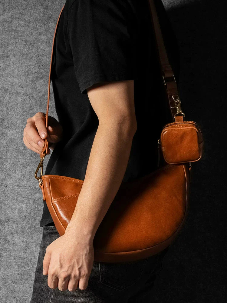 Crescent Top-Grain Leather Crossbody
