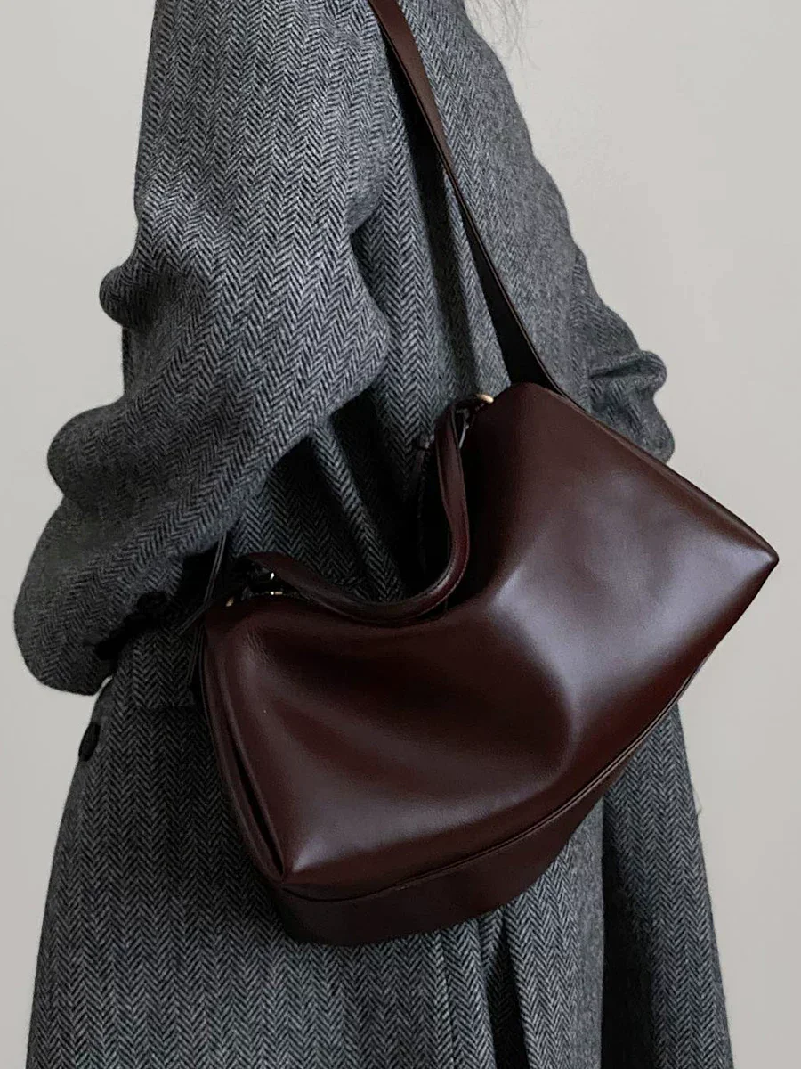 Crescent Top-Grain Leather Shoulder Bag
