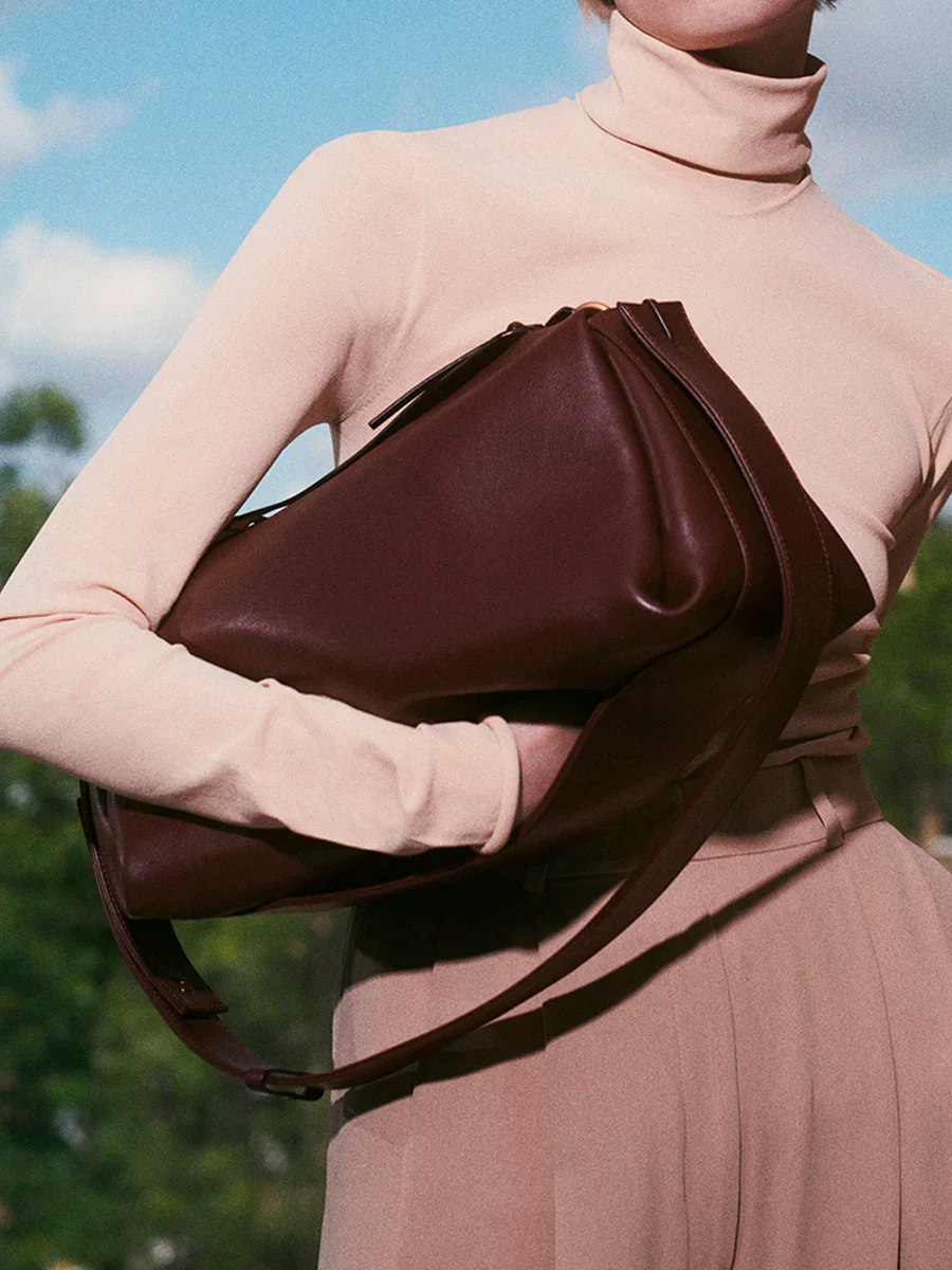 Crescent Top-Grain Leather Shoulder Bag - Image 4