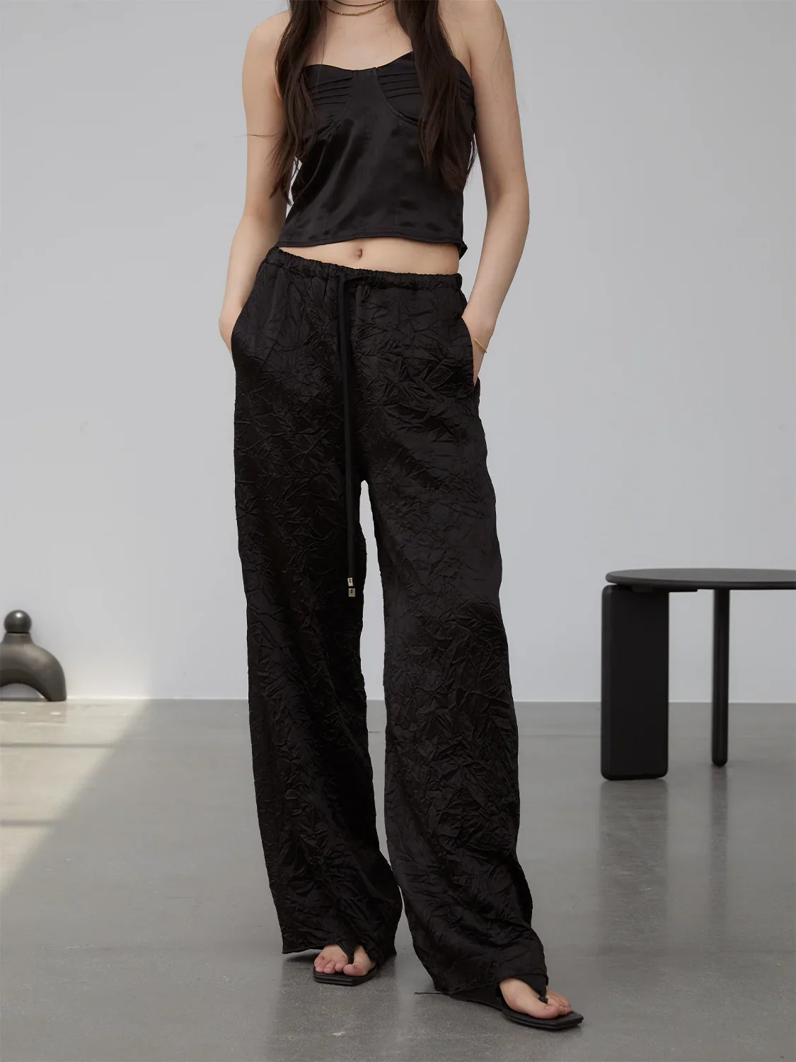 Crinkled Acetate Camisole & Slip Skirt Set - Image 3