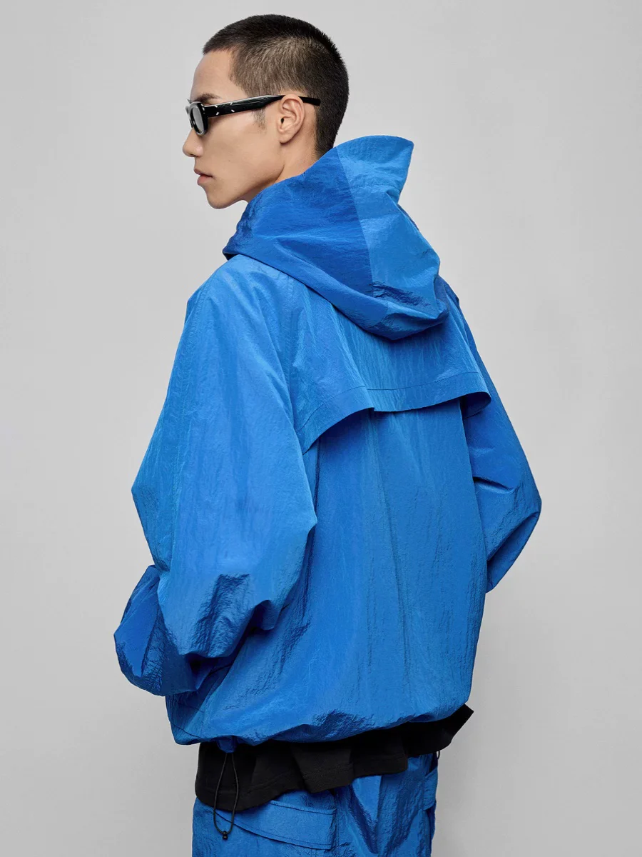 Crinkled Metallic Nylon Hooded Windbreaker - Image 3