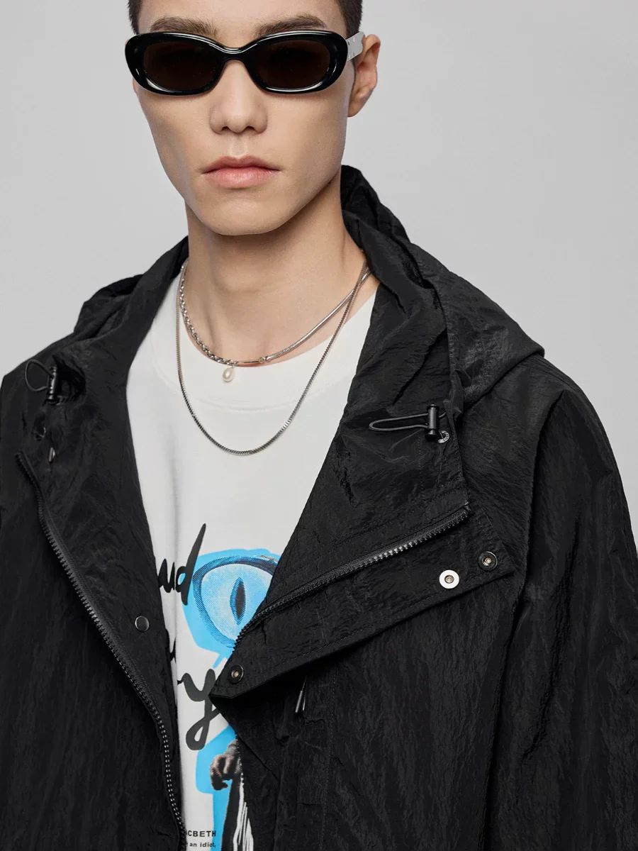Crinkled Metallic Nylon Hooded Windbreaker - Image 4