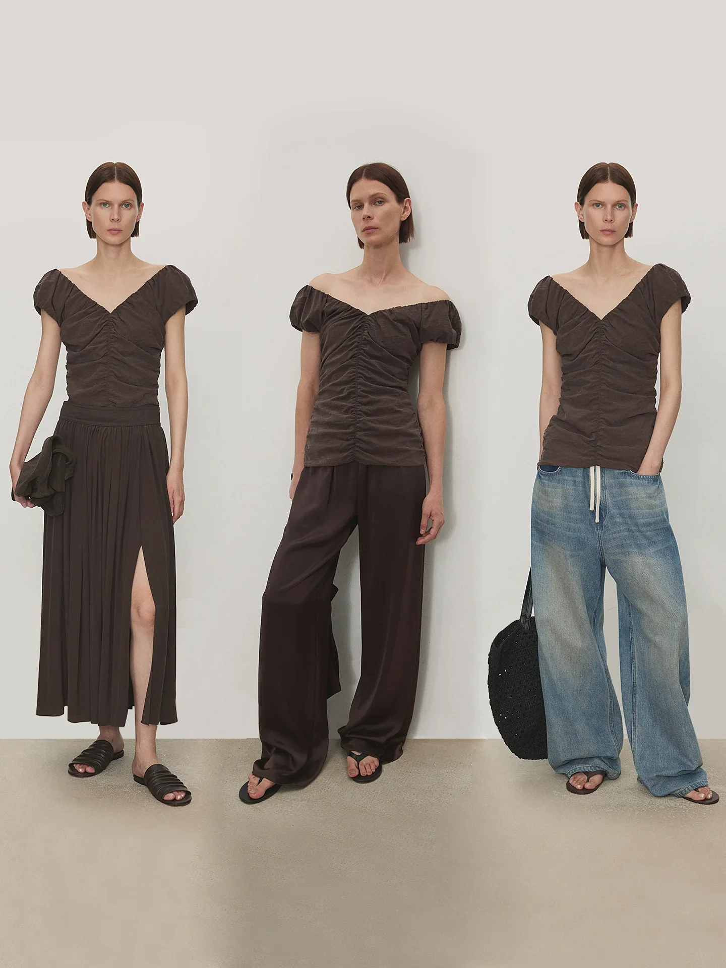 Crinkled Mulberry Silk Convertible V-Neck Top - Image 3
