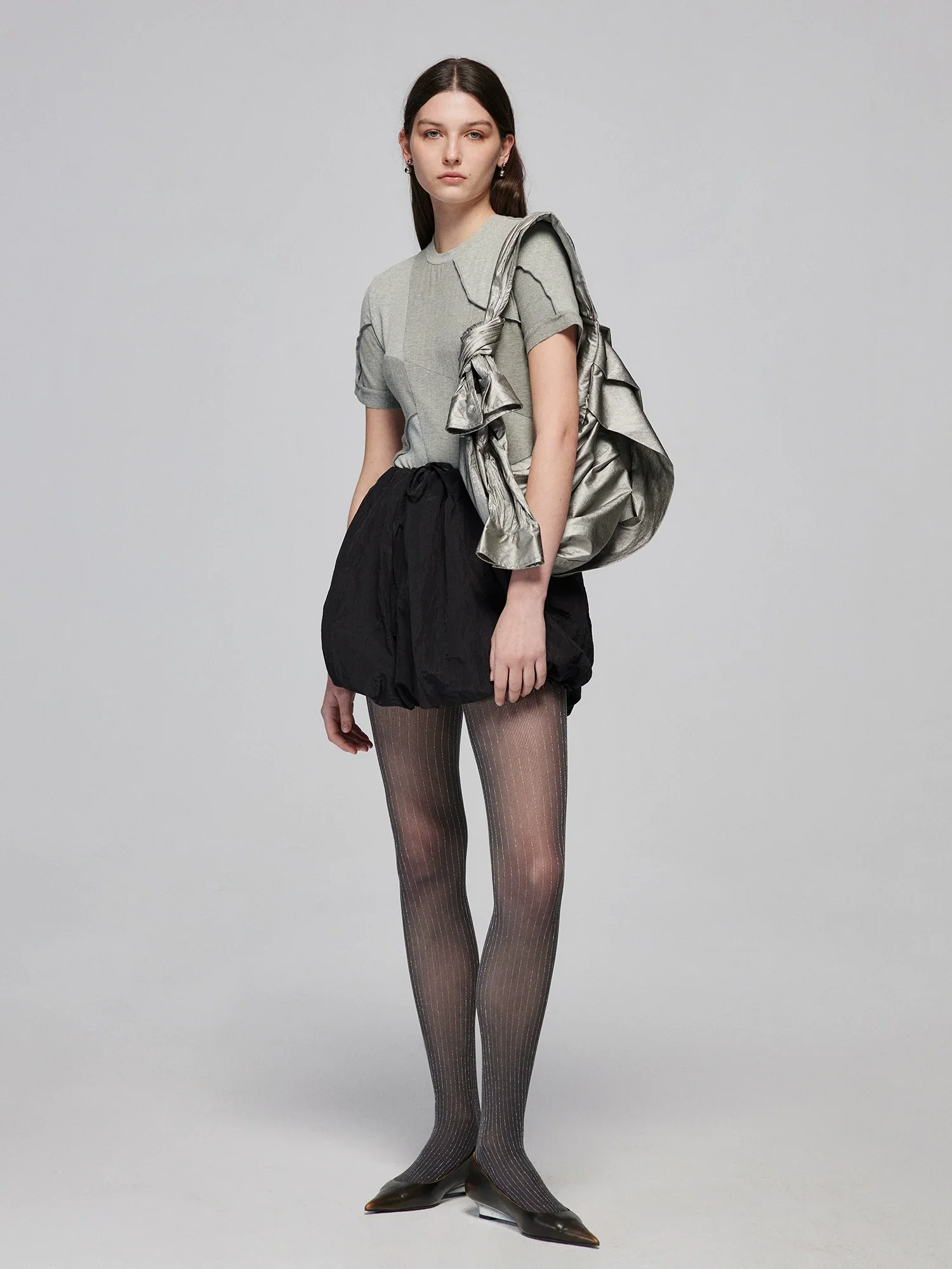 Crinkled Nylon Bubble Mini Skirt