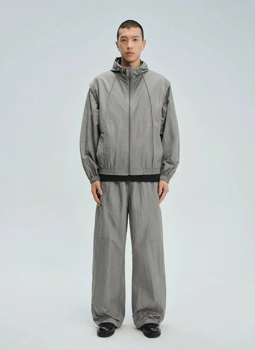 Crinkled Nylon Hooded Windbreaker - Image 3