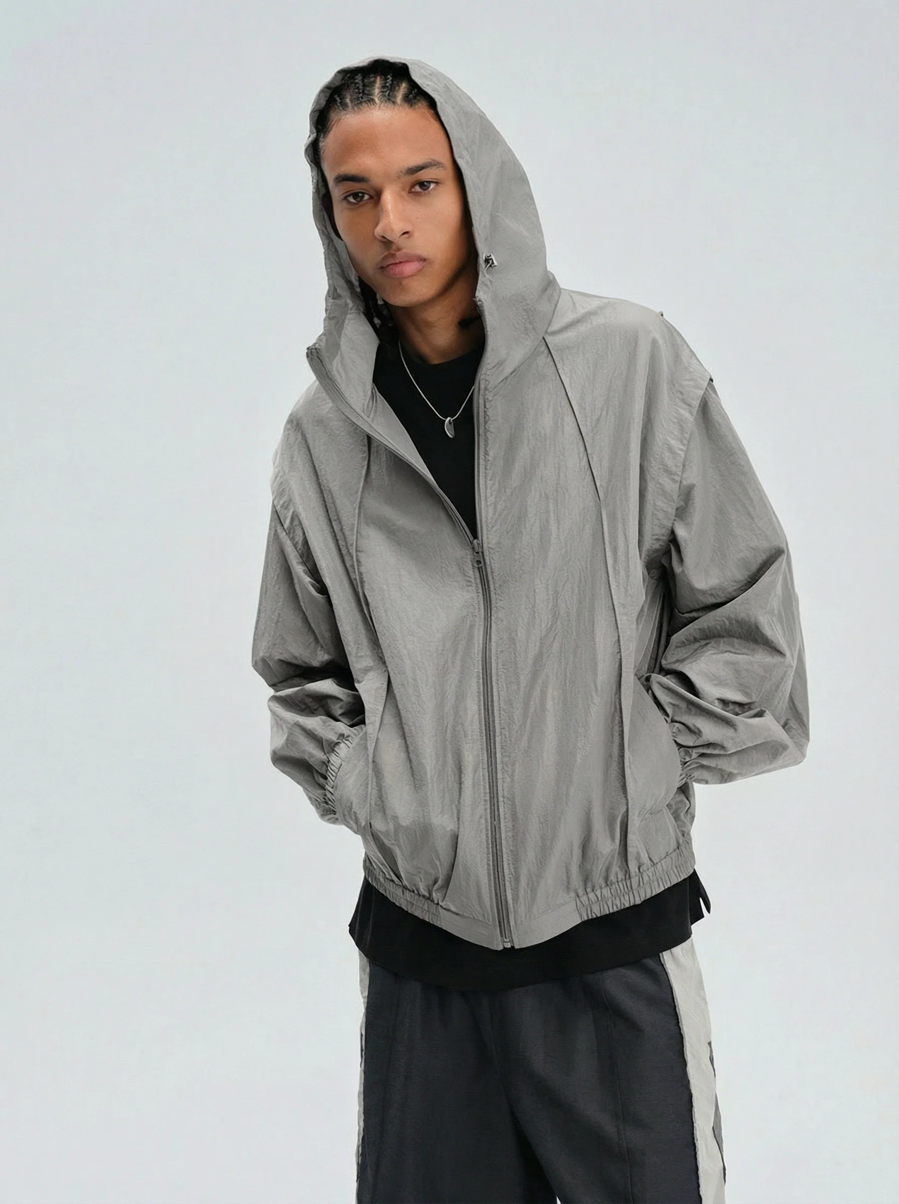 Crinkled Nylon Hooded Windbreaker - Image 4