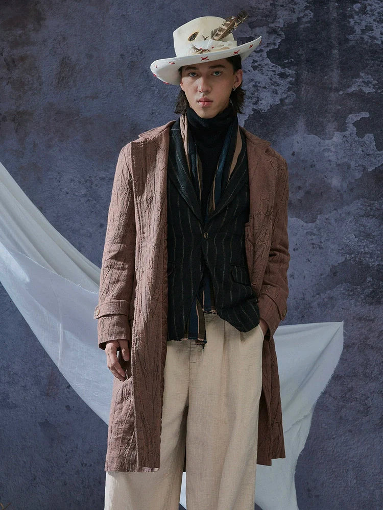 Crinkled Ramie-Cotton Overcoat