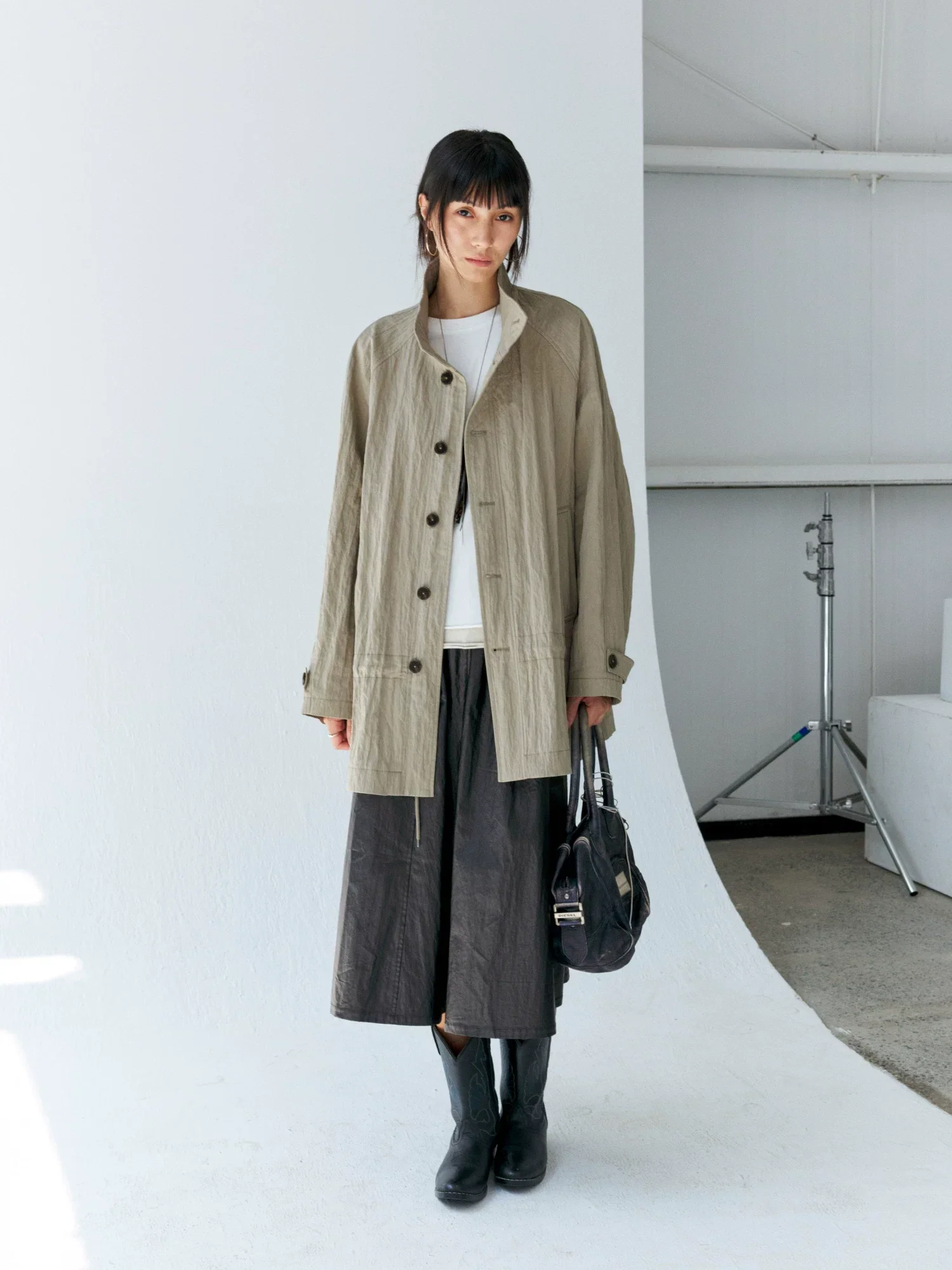 Crinkled Stand-Collar Utility Jacket - Image 4