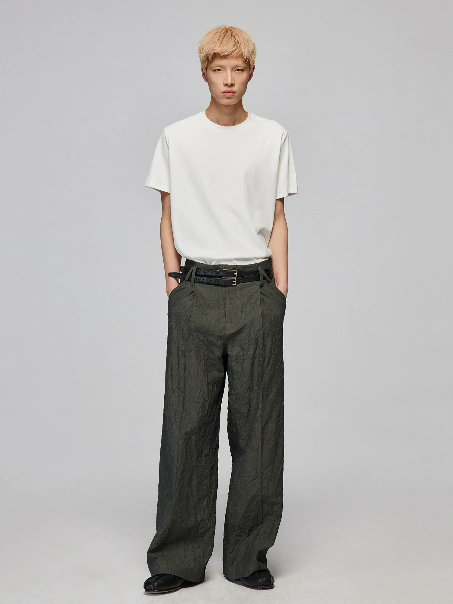 Crinkled Straight-Leg Trousers - Image 2