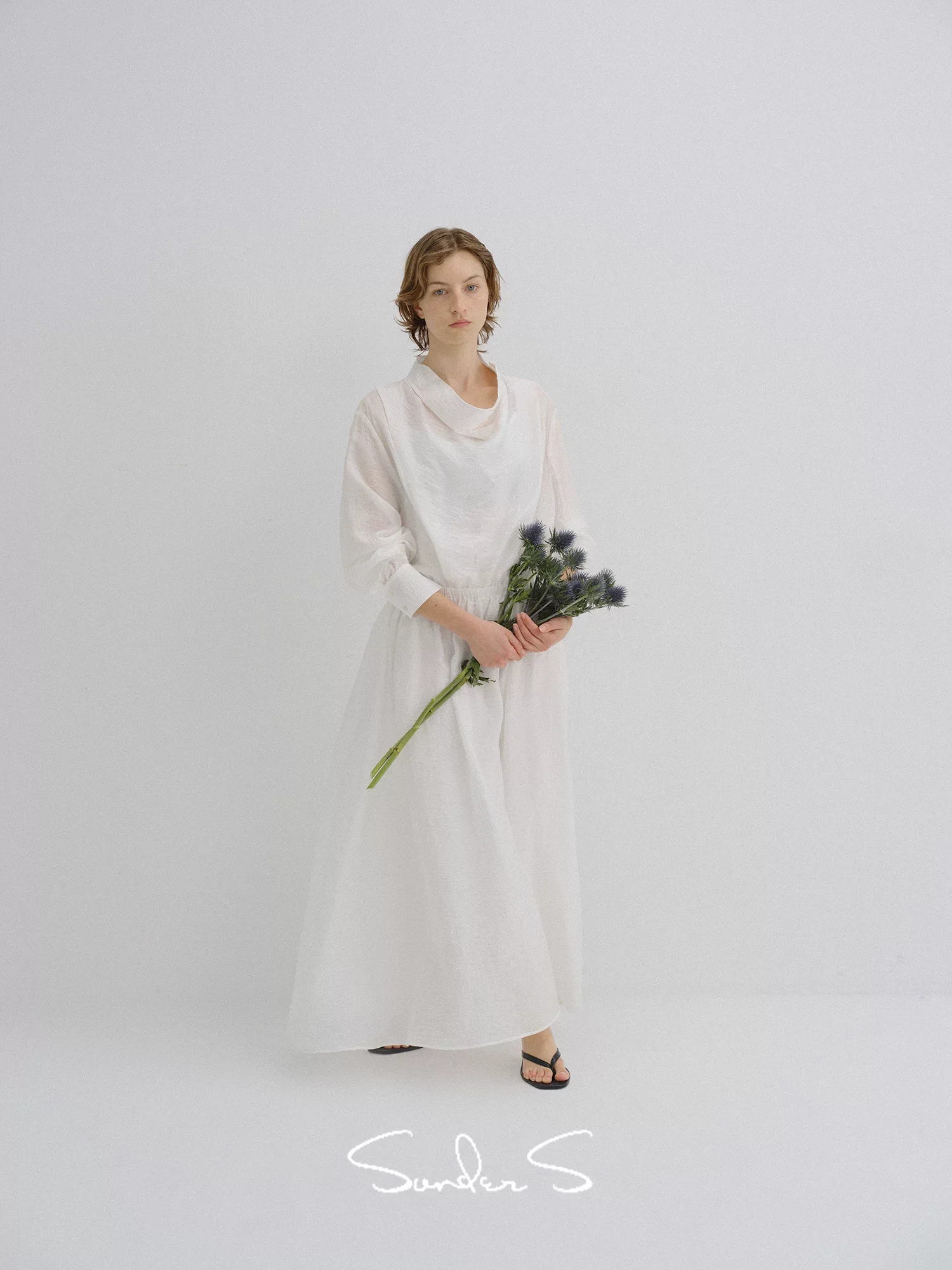 Crinkled Tencel Cowl-Neck Maxi Dress