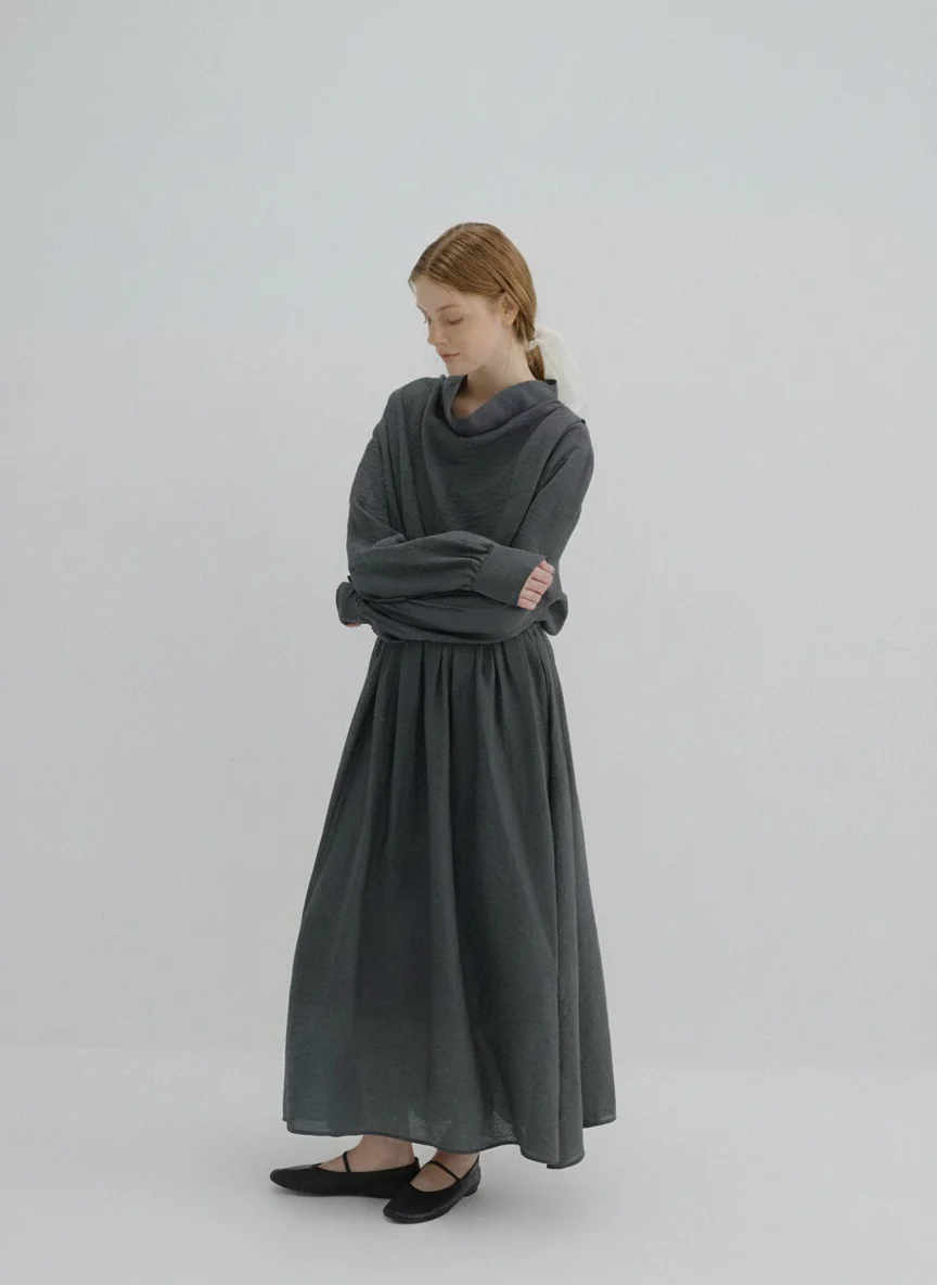 Crinkled Tencel Cowl-Neck Maxi Dress - Image 5