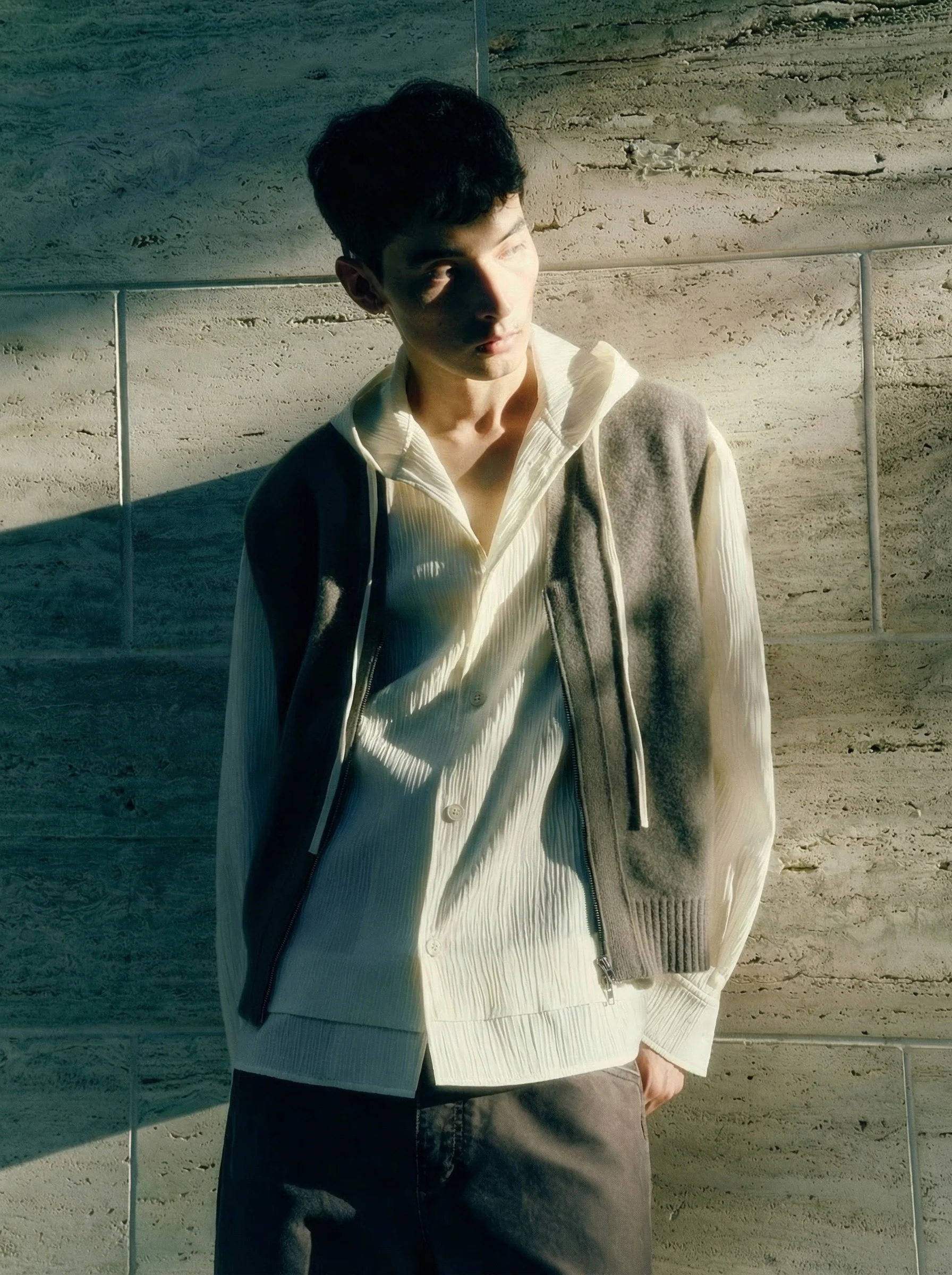 Crinkled Tencel Hooded Overshirt