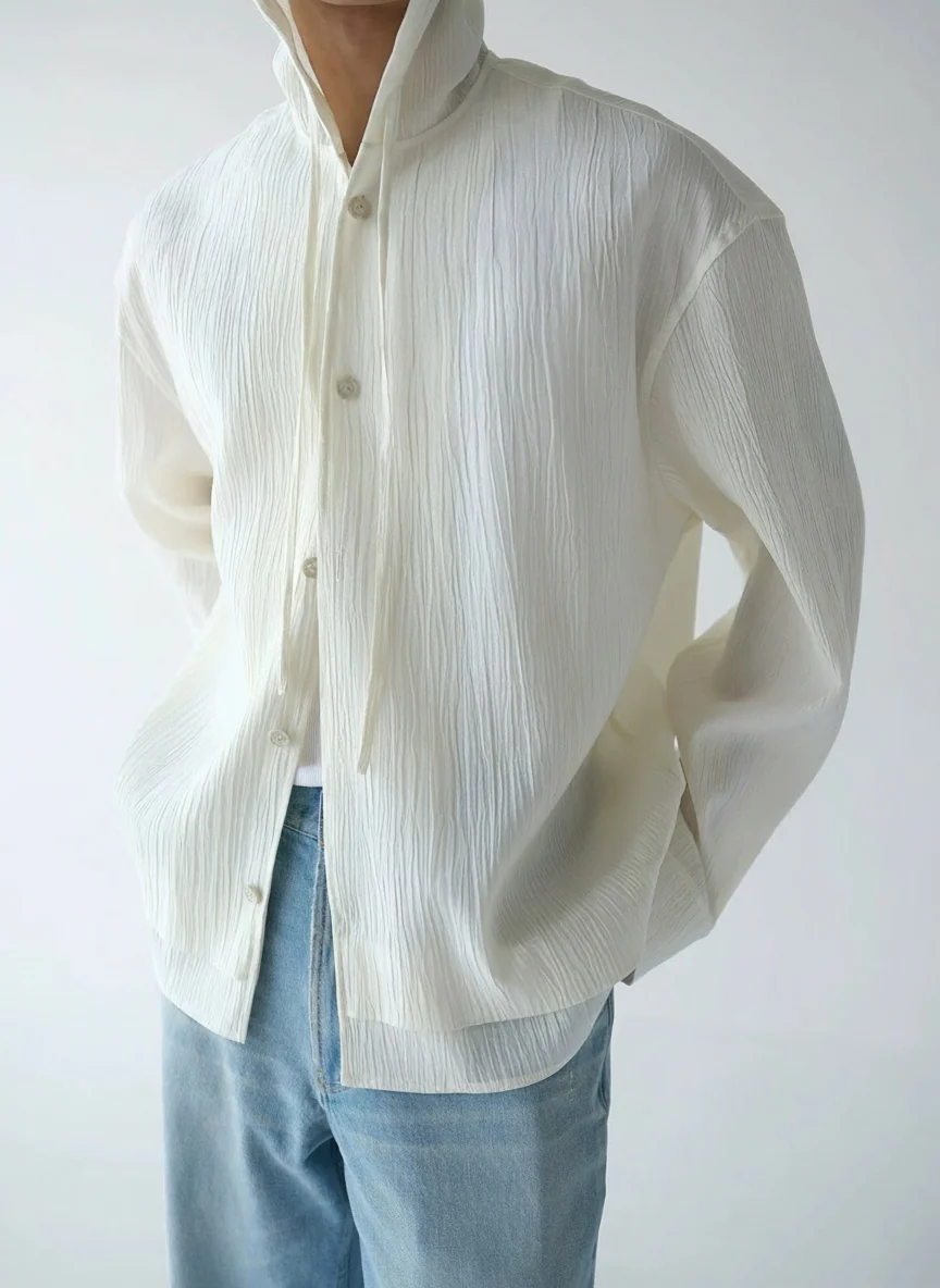 Crinkled Tencel Hooded Overshirt - Image 2