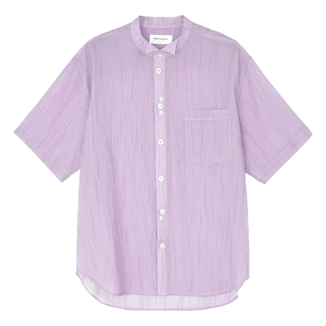 Crinkled Wing Collar Short Sleeve Shirt - Image 6
