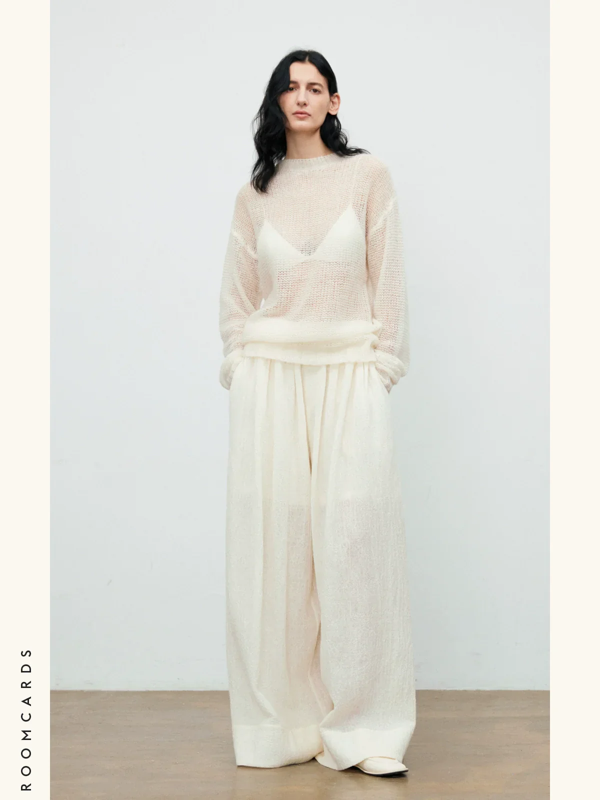 Crinkled Wool Wide-Leg Pants