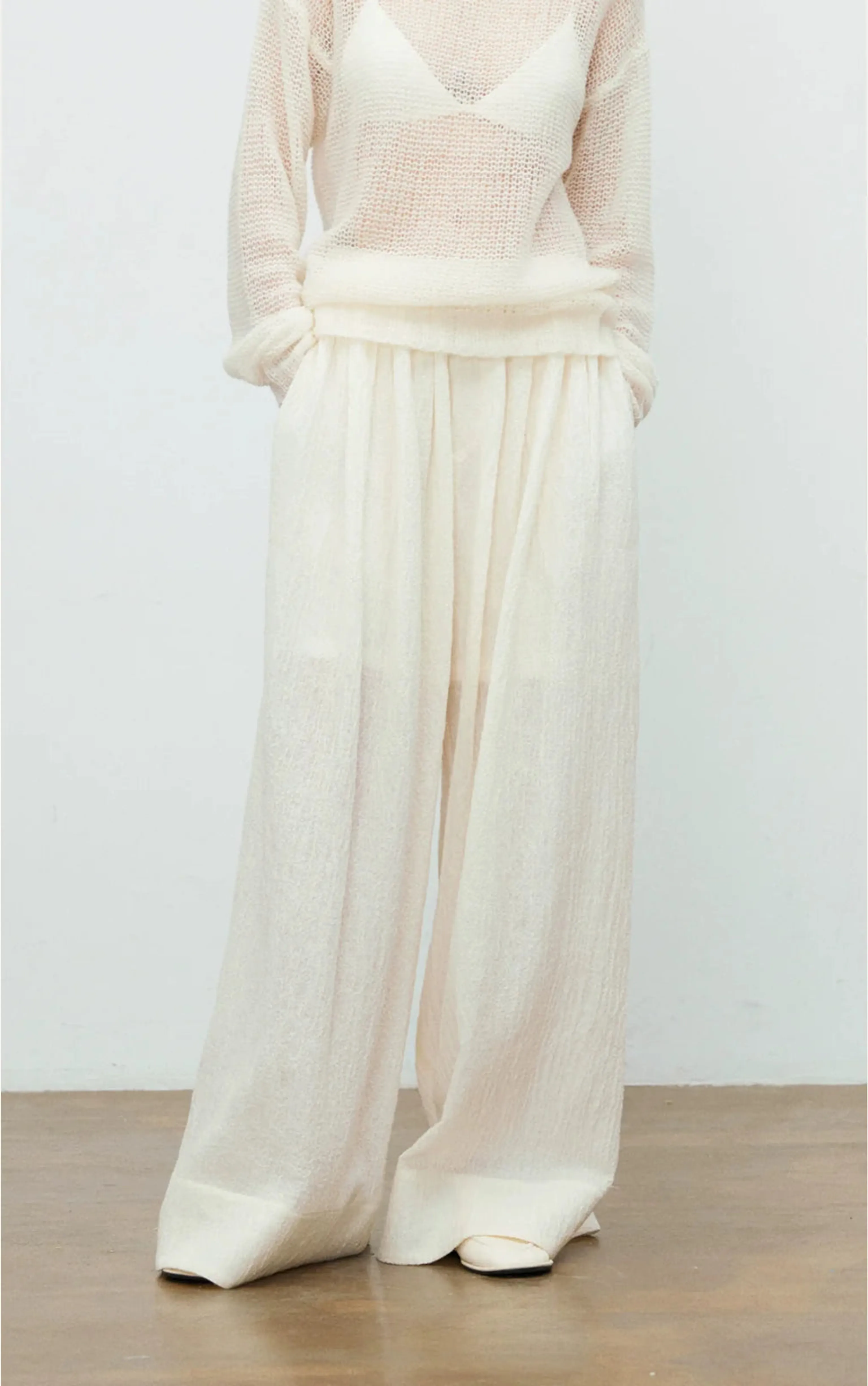 Crinkled Wool Wide-Leg Pants - Image 5