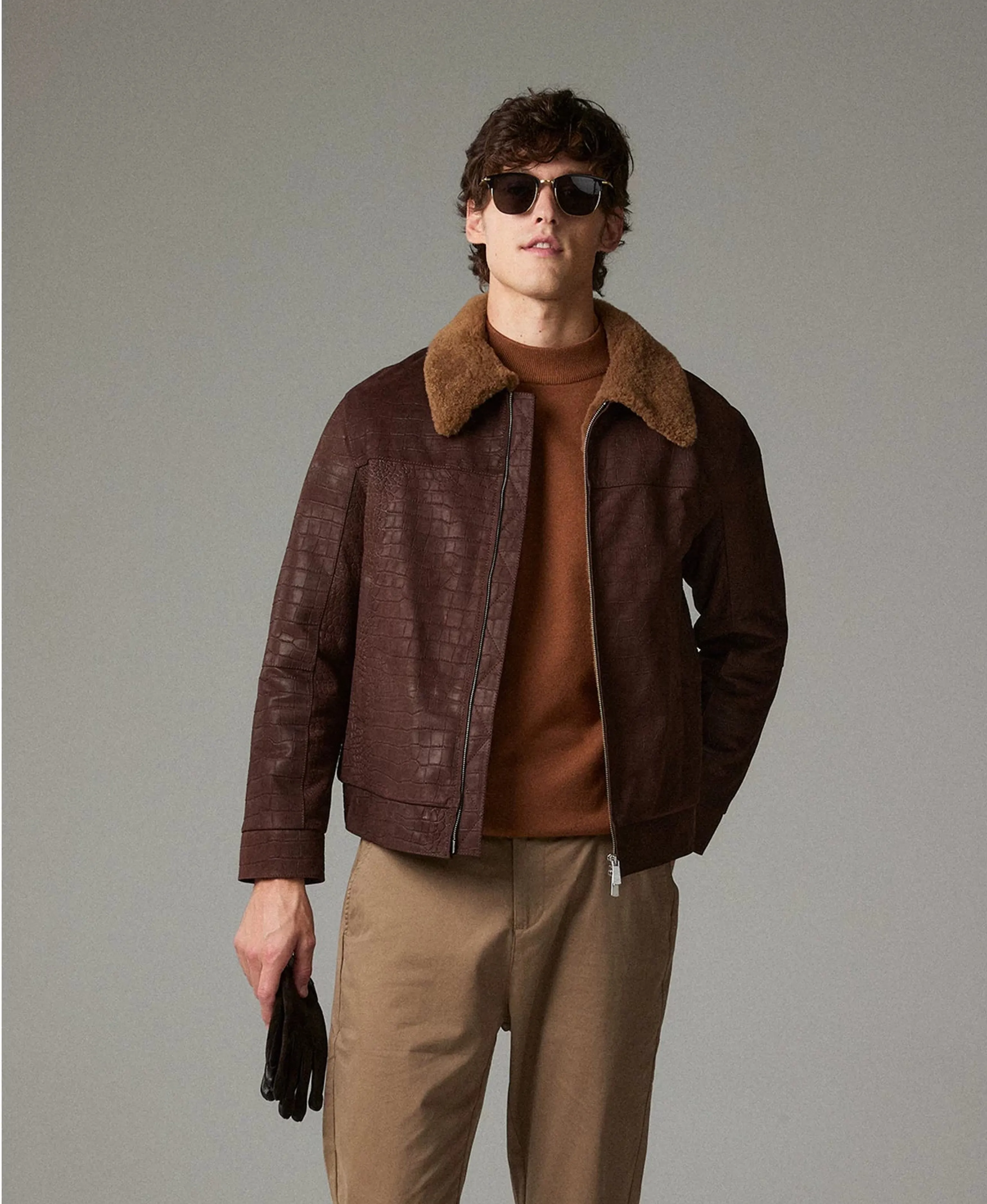 Croc-Embossed Calfskin Aviator Jacket - Image 6