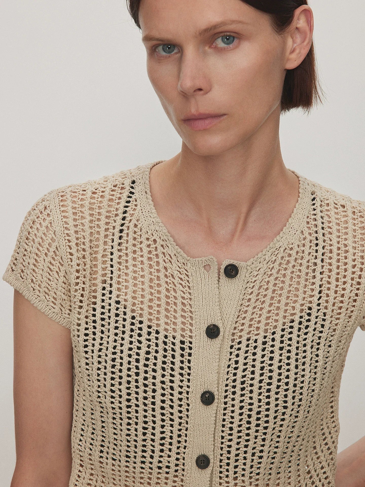Crochet Mesh Short-Sleeve Cardigan - Image 5