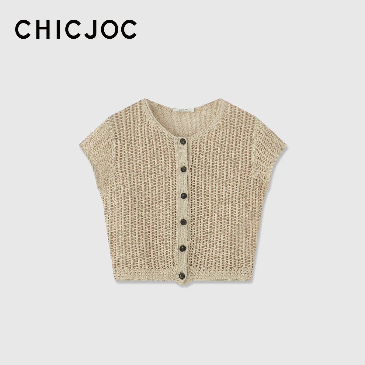 Crochet Mesh Short-Sleeve Cardigan - Image 7