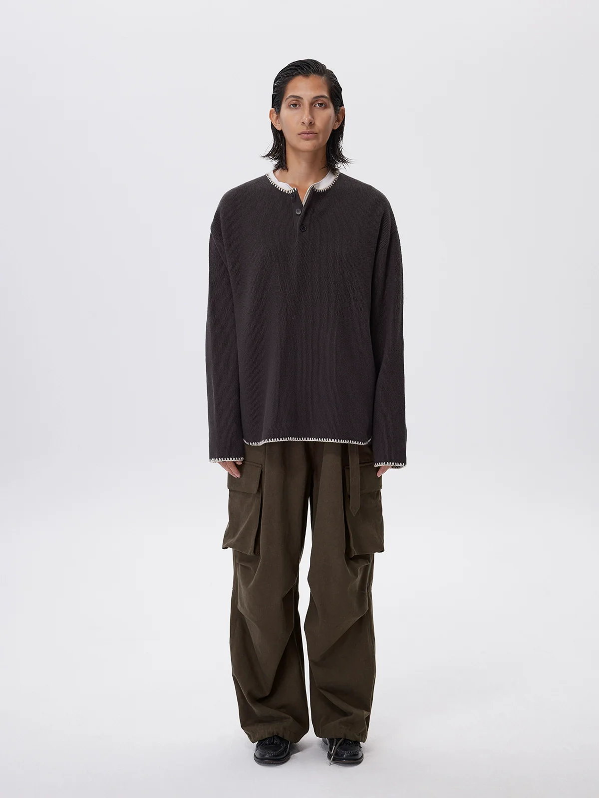 Crochet-Trim Cotton Henley Sweater - Image 2